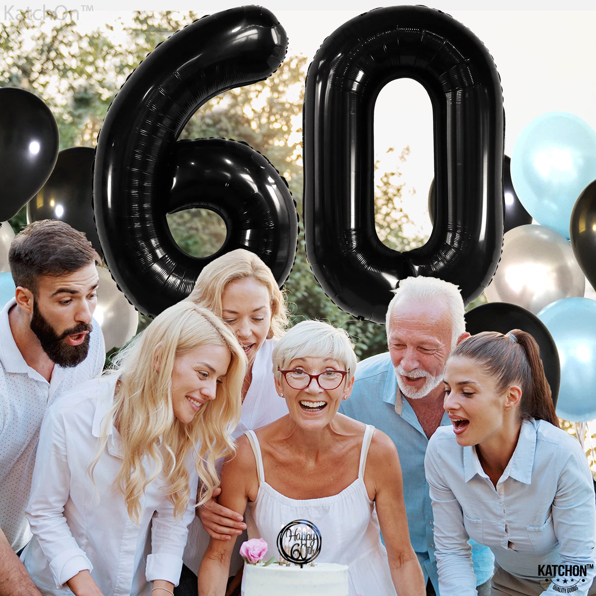 KatchOn 40 Inch Large Black Number 60 Balloons - 60th Birthday Party Decorations Set | Happy 60th Birthday Balloon Arch Kit for Milestone Celebrations, Anniversary Events & Retirement Parties