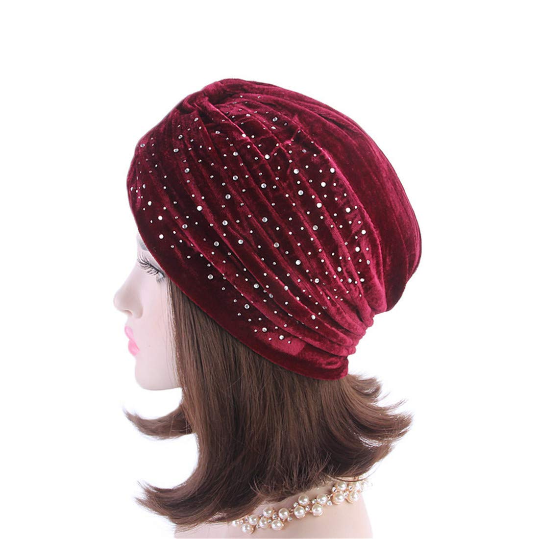 Rhinestone Velvet Turban Headband - Stretchy Neon Twist Turban for Women, Chemo Hat, Hijab, Casual Wear - Perfect for Everyday Use, Cancer Recovery, and Special Occasions