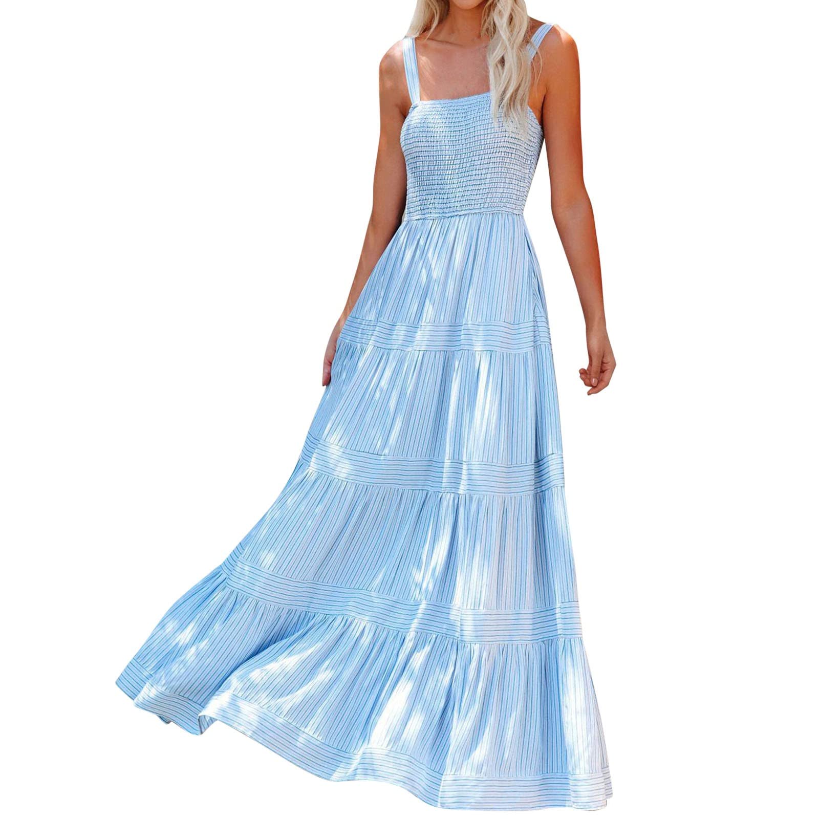 Women's Summer Wrap Dress - Casual Boho Maxi Dress with Sling Belt, Striped Sleeveless Long Beach Dress | Perfect for Vacation, Beach Outings & Summer Parties