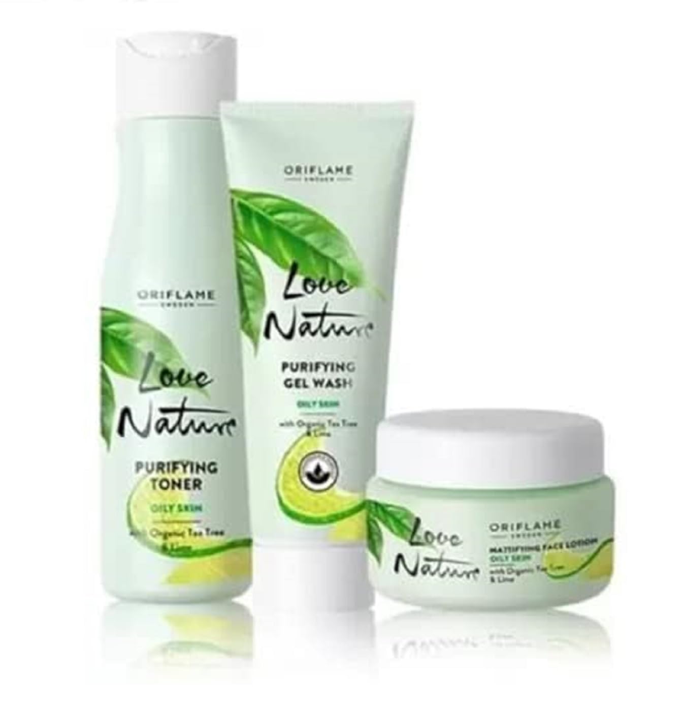 Oriflame Sweden Love Nature Purifying Gel Wash, Toner & Face Lotion Set - 3-Piece Skincare Kit for Cleansing, Hydrating & Refreshing - Perfect for Daily Face Care Routine & Travel Skincare Essentials