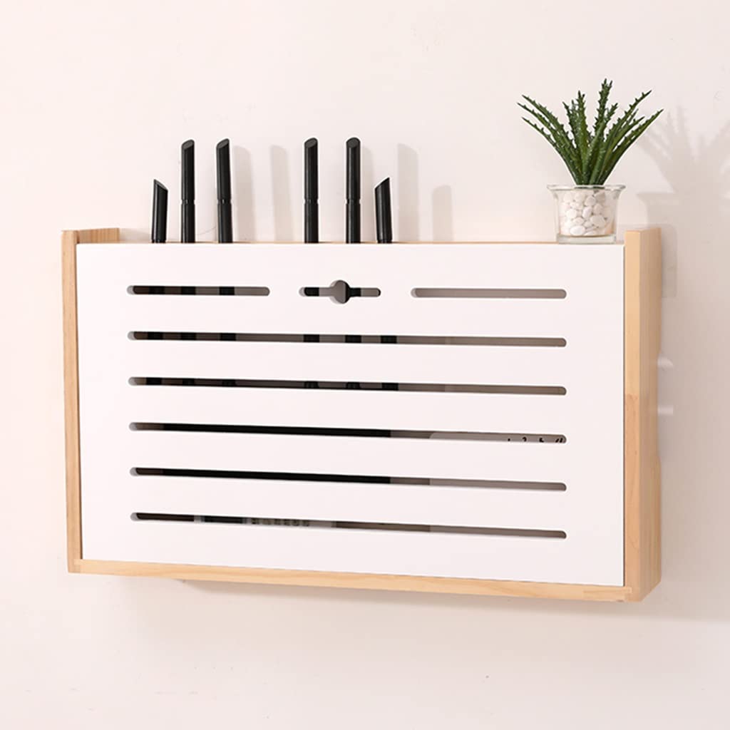 Wireless Router Wall Mount Storage Box - 49 x 9 x 29cm WiFi Router Cover with Shelf, Cable Management for Living Room, Office & Home Theater (Natural Wood) - Organize Modem, Set-Top Box & Network Devices