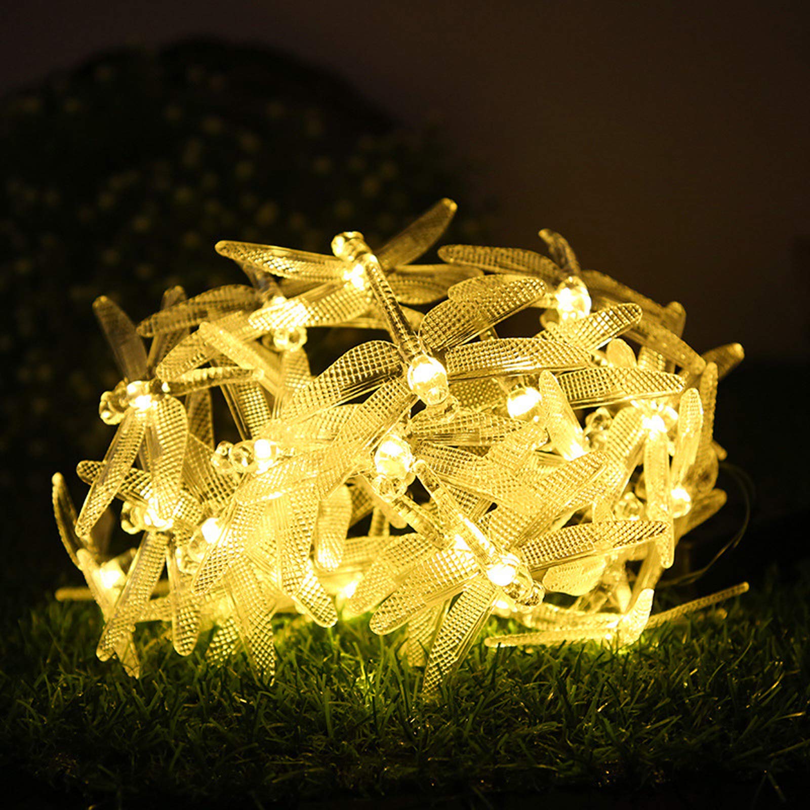 SNOMYRS 21ft Solar Dragonfly String Lights Outdoor - 30 LED Waterproof Fairy Lights with 8 Lighting Modes, Warm White - Perfect for Garden, Yard, Lawn, Patio, Wedding & Christmas Decorations