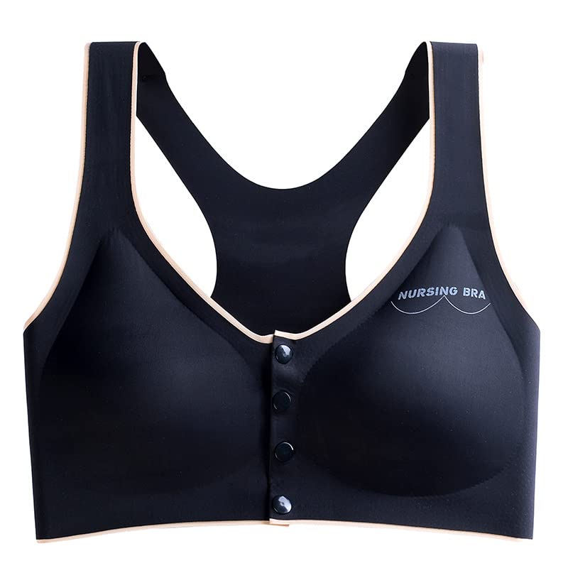 Plus Size Ice Silk Front Button Sleeping Yoga Bra - Wirefree Full Coverage Seamless Nursing Bra for Breastfeeding | Comfortable Maternity & Lounge Wear for Nighttime & Relaxation
