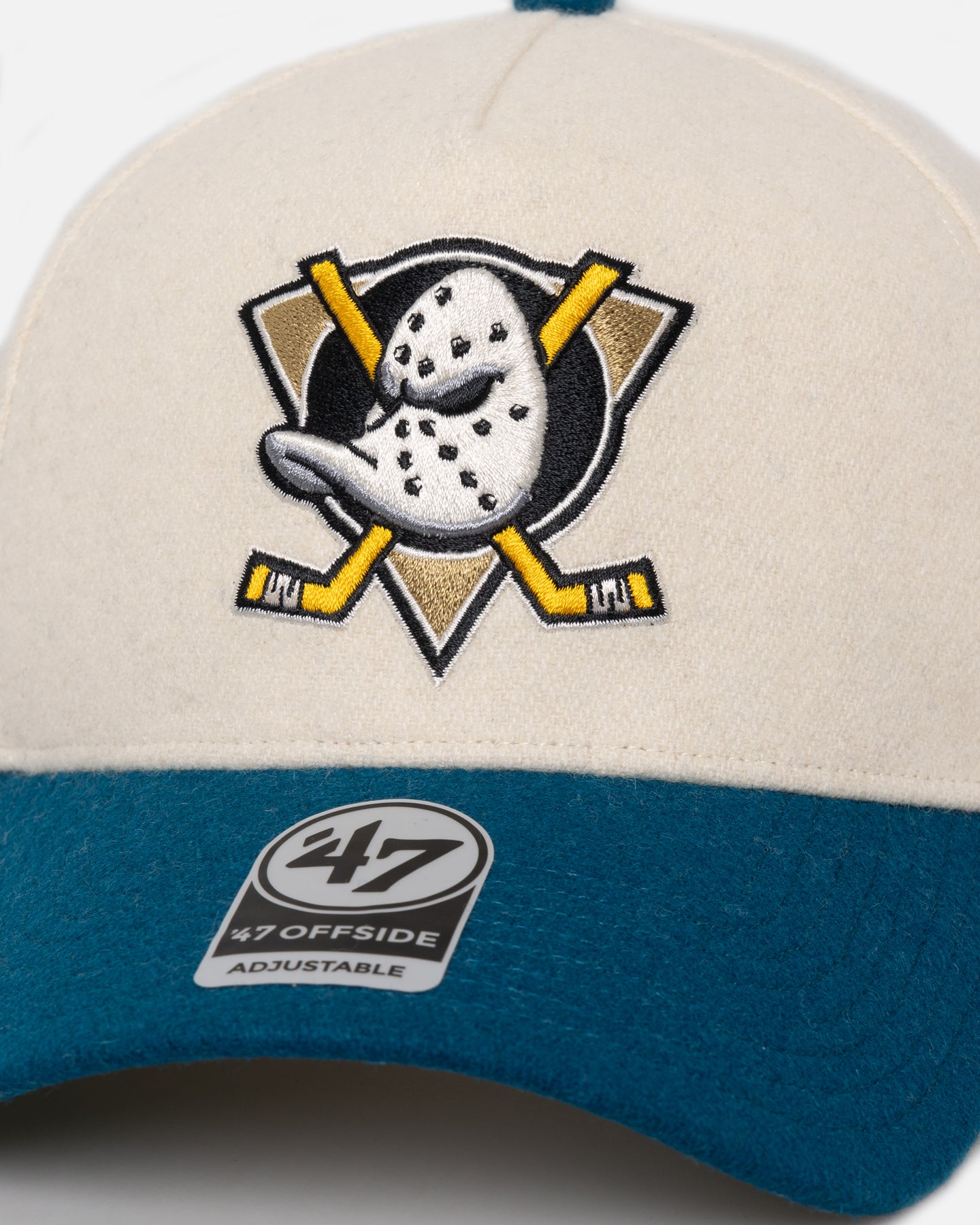47 Brand Anaheim Ducks 'Wooly Offside DT' Sure Shot Snapback Hat - Natural/Dark Teal Adjustable Baseball Cap for Men & Women - Perfect for Hockey Games, Sports Events & Casual Wear