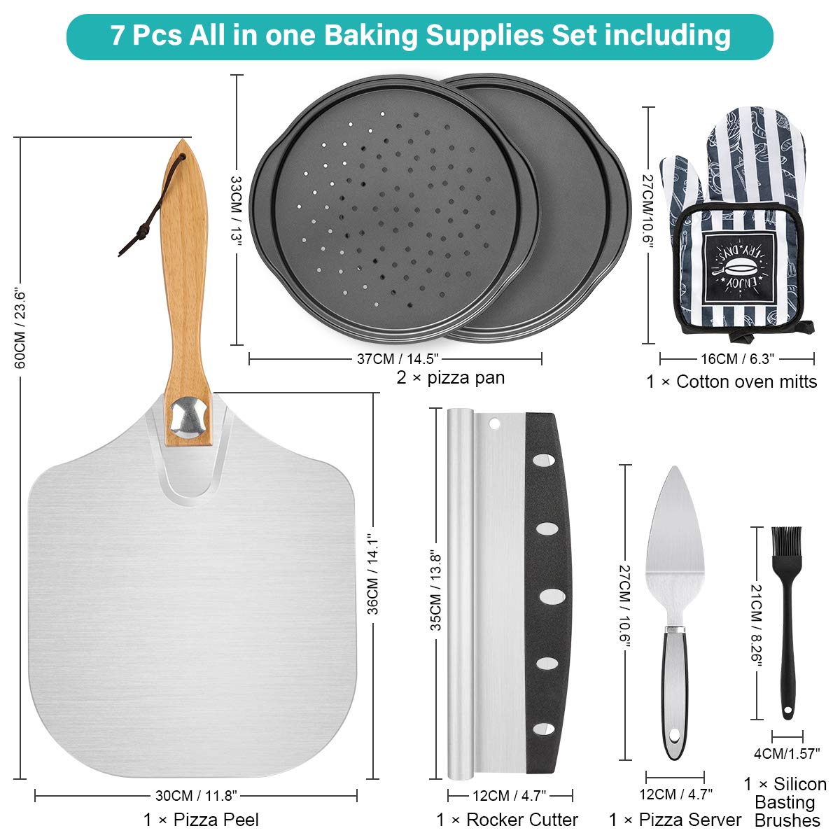 Foldable Pizza Peel Set - 7Pcs 12