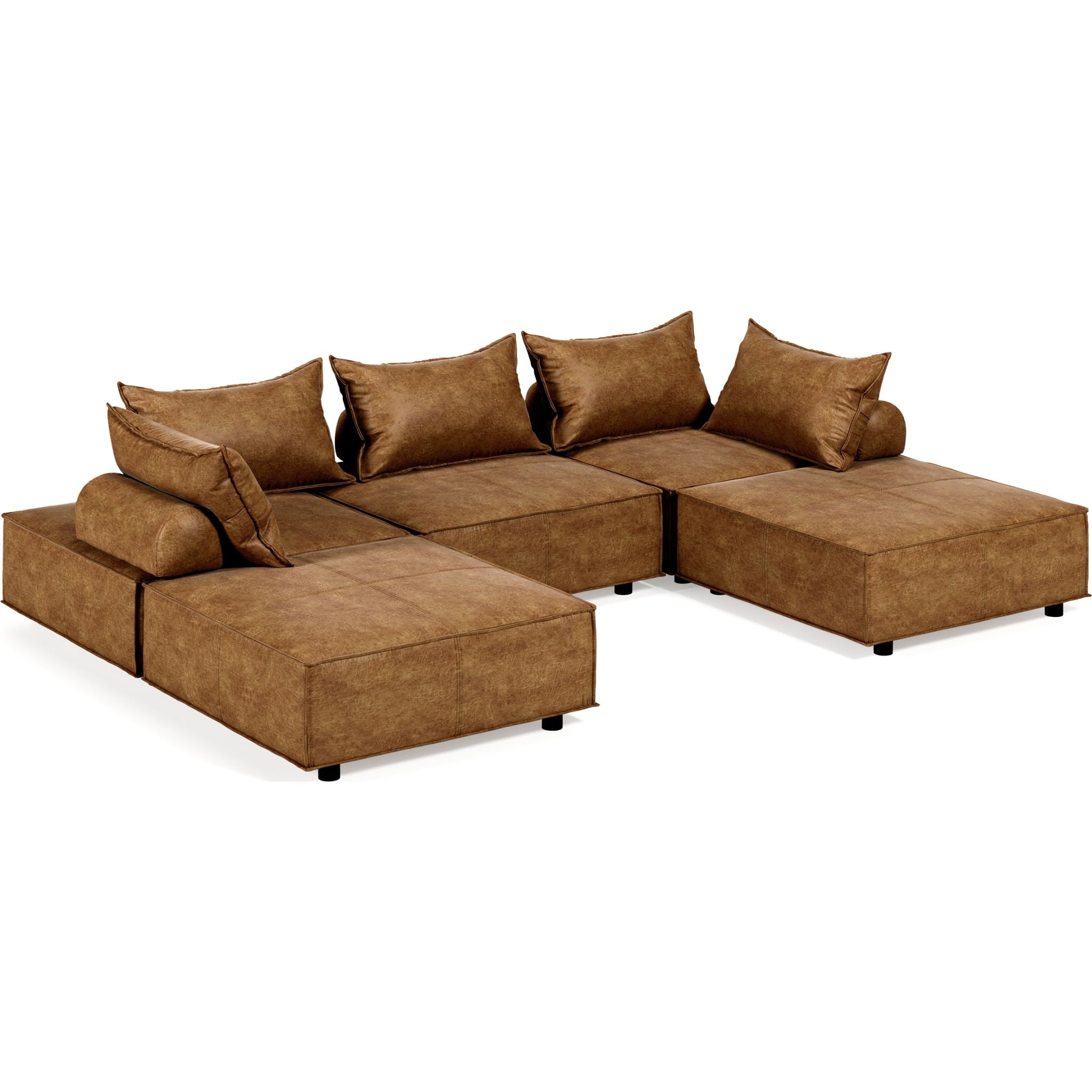 5-Piece Brown Sectional Sofa Set - Modern L-Shaped Couch for Living Room, Family Room & Home Theater