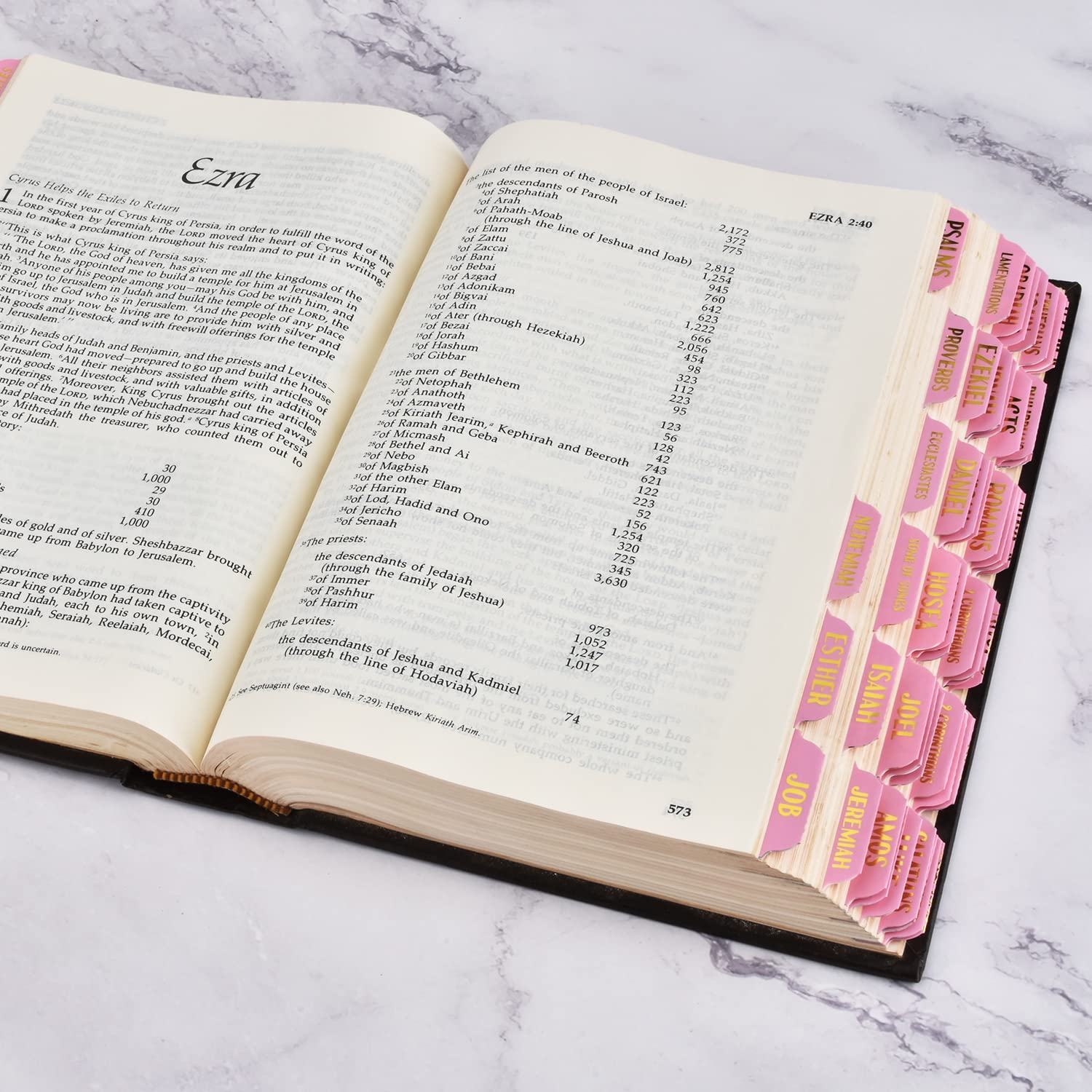 Bible Index Tabs - 122 Pcs Matte Laminated Floral Design Tabs for Old & New Testament, Pink with Gold Foil - Perfect for Bible Journaling, Scripture Study & Church Gift Ideas