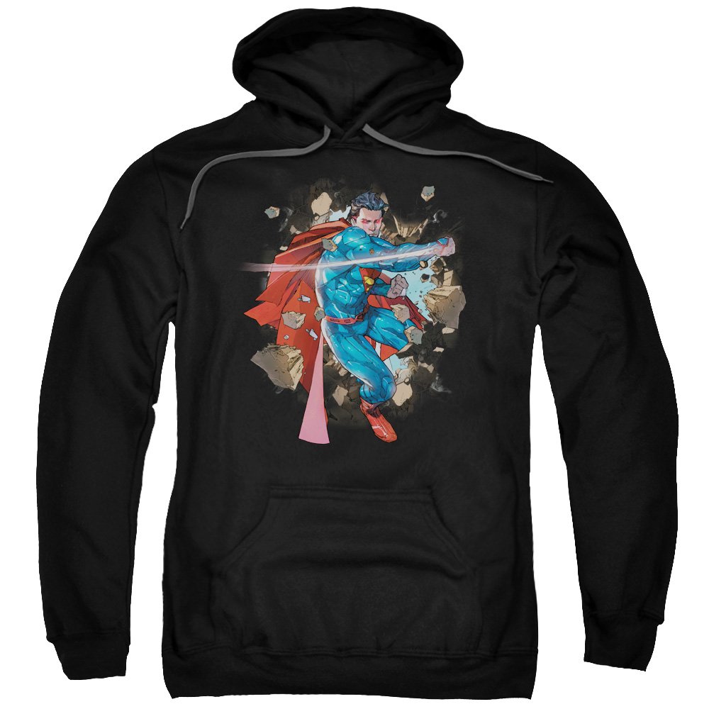 Superman Break Through Pullover Hoodie for Men - Comfortable Cotton Blend Zip Up Sweatshirt with Graphic Print (Size M) | Perfect for Casual Wear, Gym, and Outdoor Activities