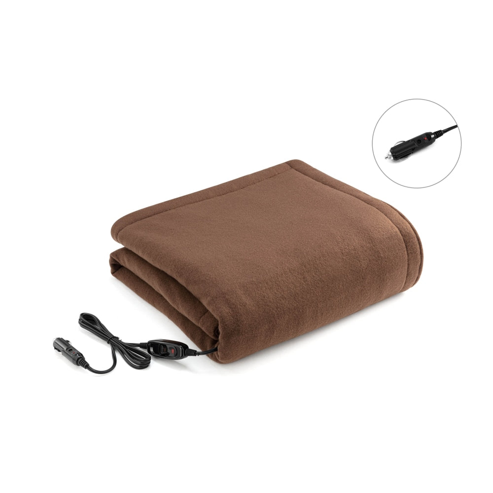 12V Car Electric Blanket - Ultra Soft & Warm Heated Blanket for Winter Travel - Perfect for Road Trips, Camping & Cold Weather Driving (Brown)