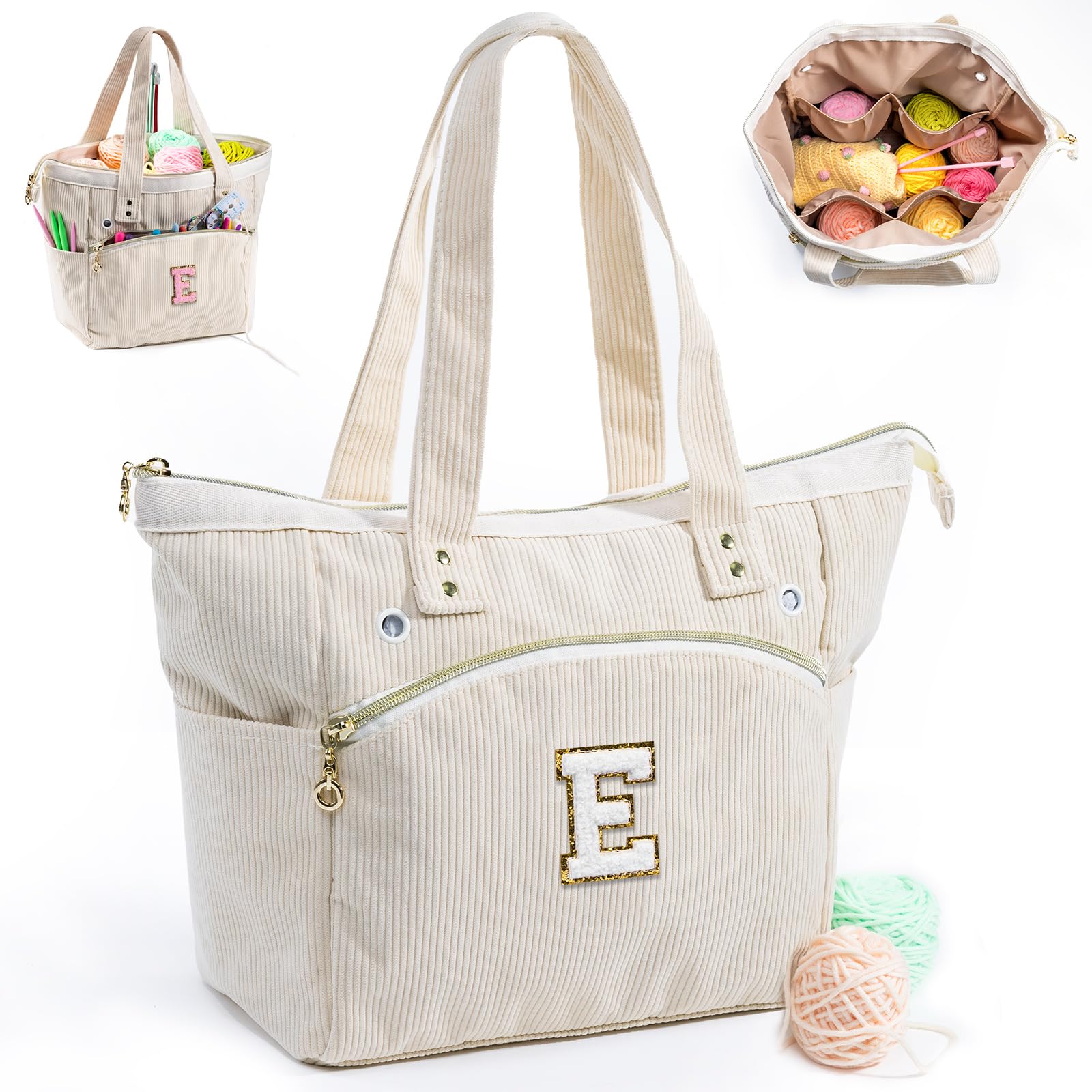 Personalized Crochet Tote Bag - Corduroy Yarn Storage Organizer for Knitting Hooks & Accessories - Perfect Knitting Project Bag & Gift for Crochet Lovers - Ideal for Crafting, Travel & Daily Use