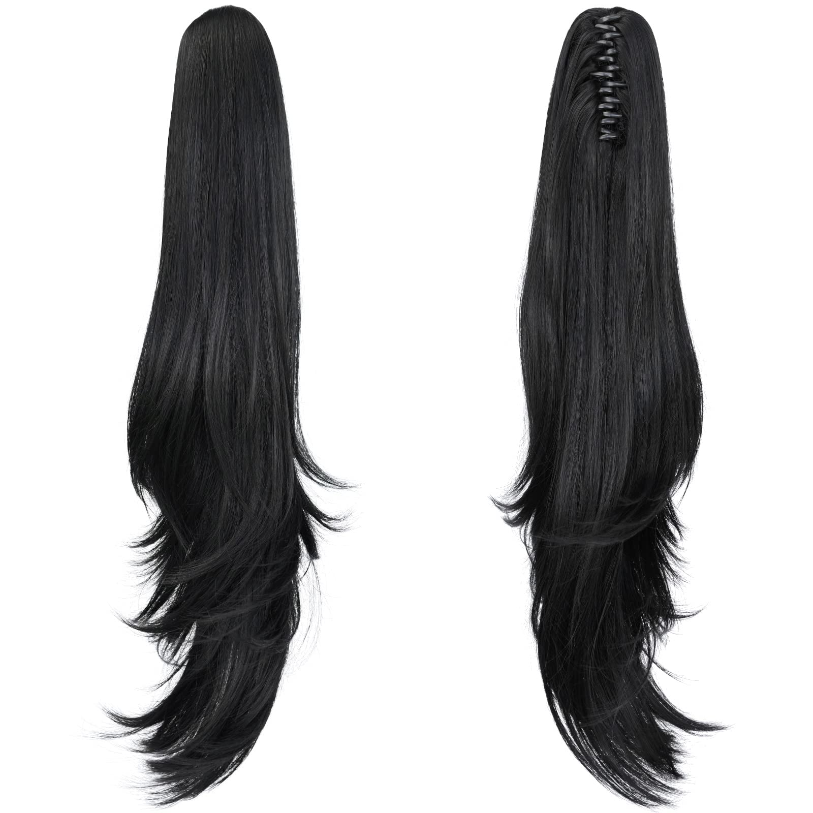 Natural Straight Ponytail Hair Extension with Claw Clip - Seamless Blonde Brown Black Hairpiece for Women - Perfect for Parties, Weddings & Everyday Styling