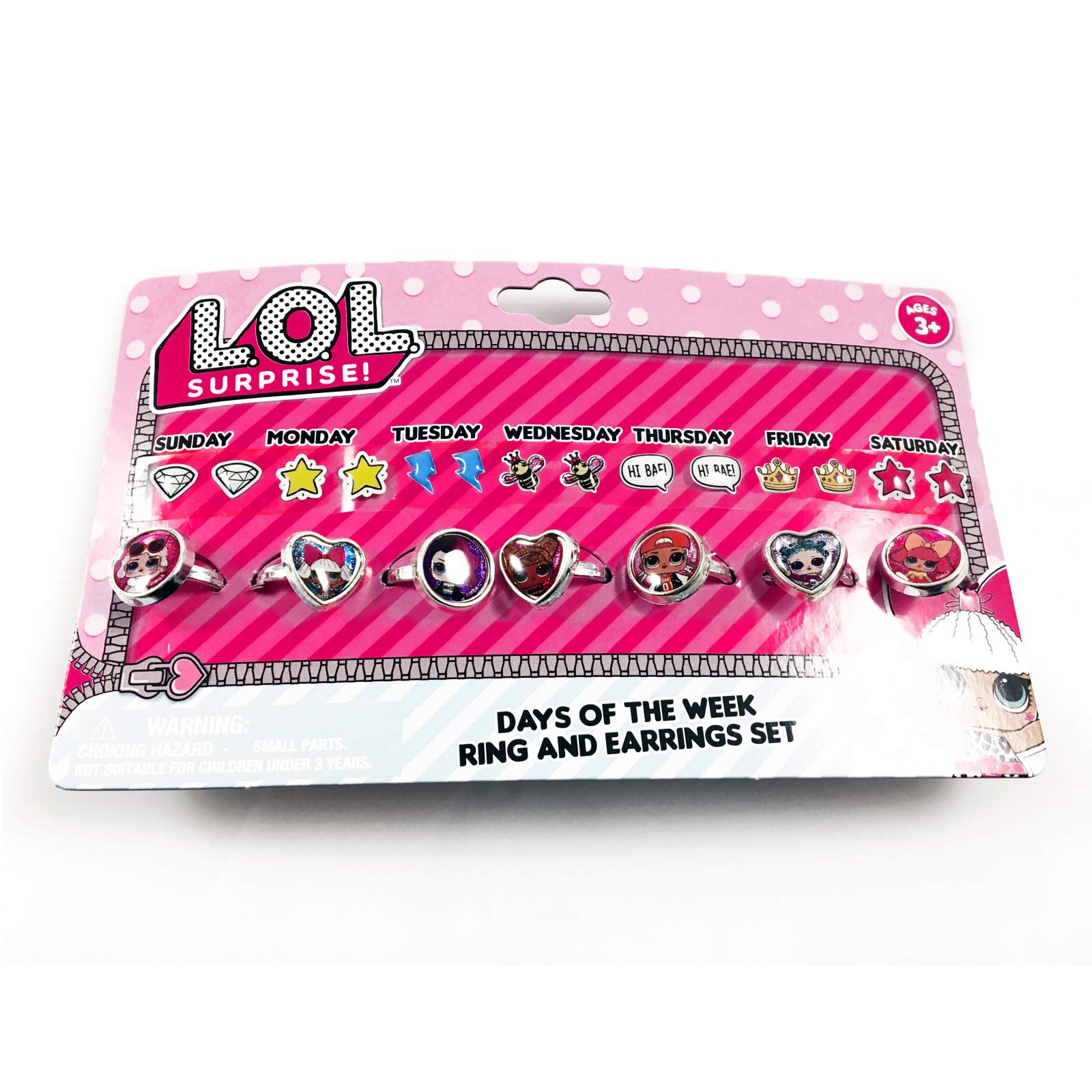 LOL Surprise Days of The Week Earring and Ring Set - Cute Jewelry for Kids, Girls' Fashion Accessories - Perfect for Birthdays, Parties, and Dress-Up Play