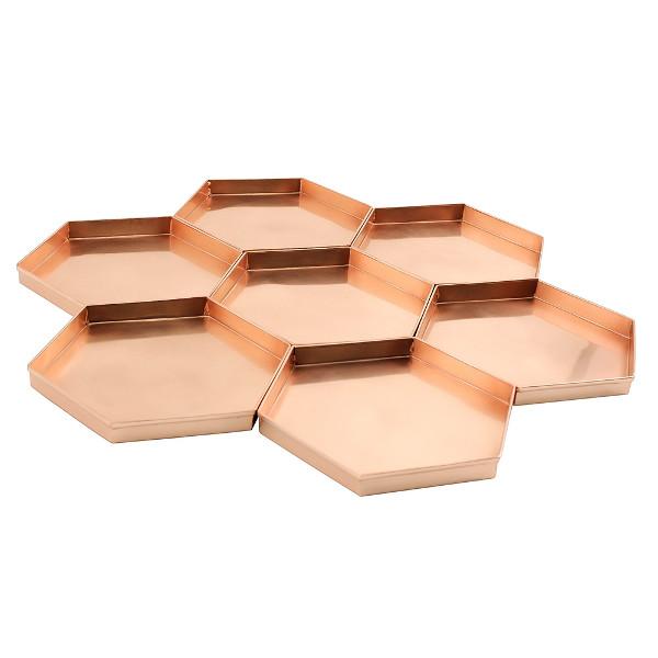 Hexagonal Copper Trays - Elegant Handmade Home Decor for Serving, Display & Organizing | Perfect for Dining, Coffee Tables & Bathroom Storage