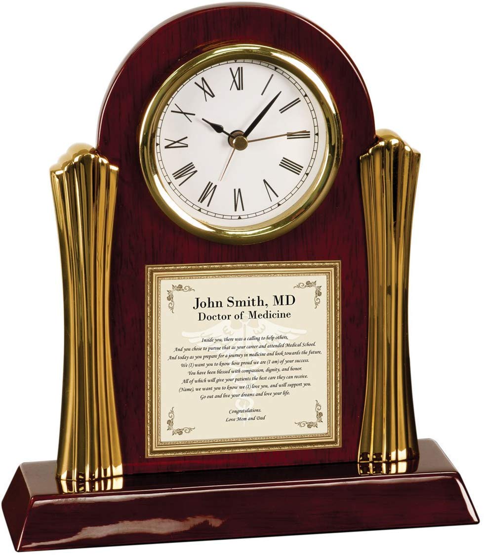 Custom Wood Cherry Imperial Clock with Personalized Poem - Unique Graduation Gift for Medical Doctors & Physicians | Perfect for Medical School Graduates, University College Presents & Office Decor