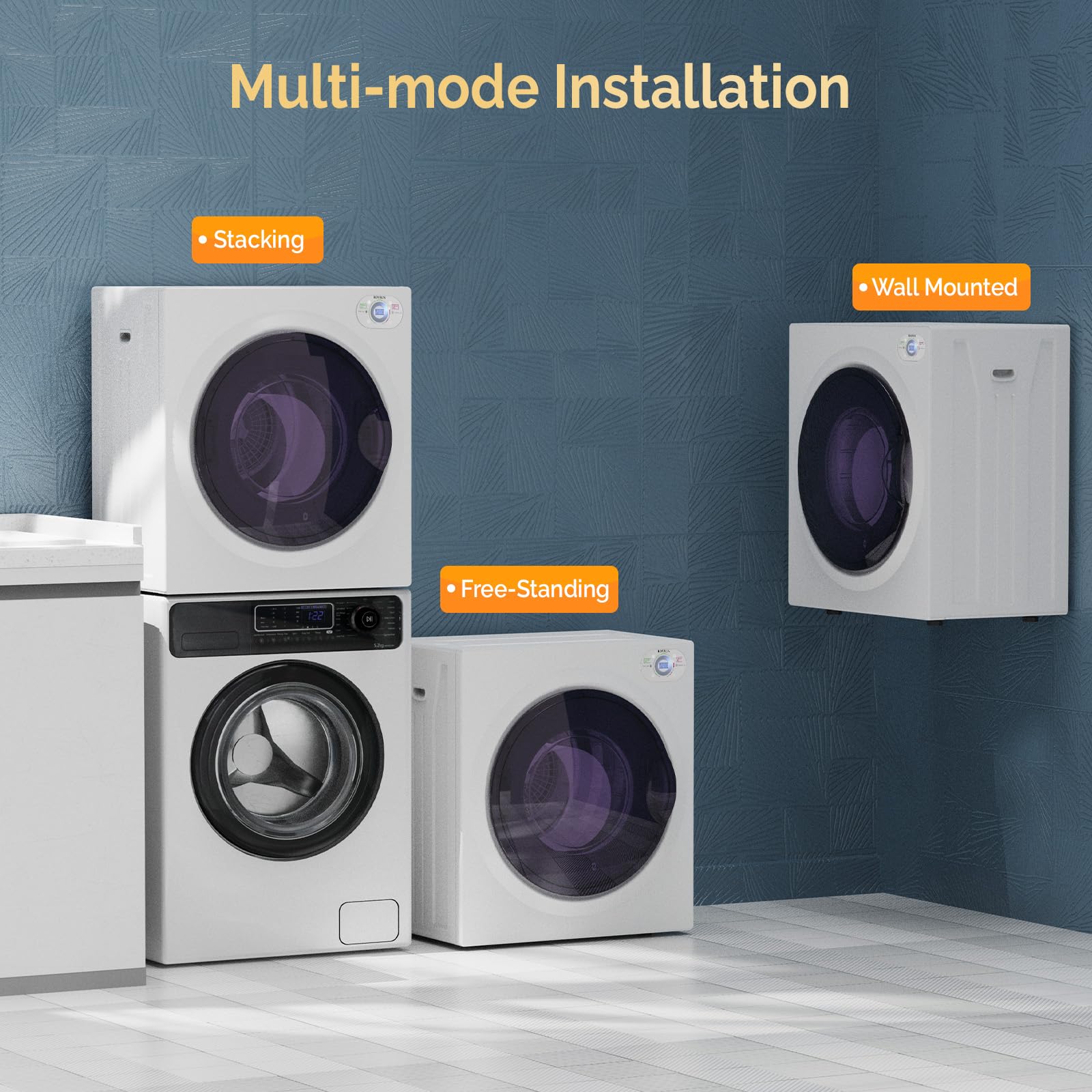 Bonnlo 9LBS Compact Front Load Laundry Dryer - 1400W Stainless Steel Portable Clothes Dryer with LCD Control Panel & 6 Drying Modes - Perfect for Apartments, Homes, Dorms & Small Spaces - Quick Drying for Everyday Laundry Needs