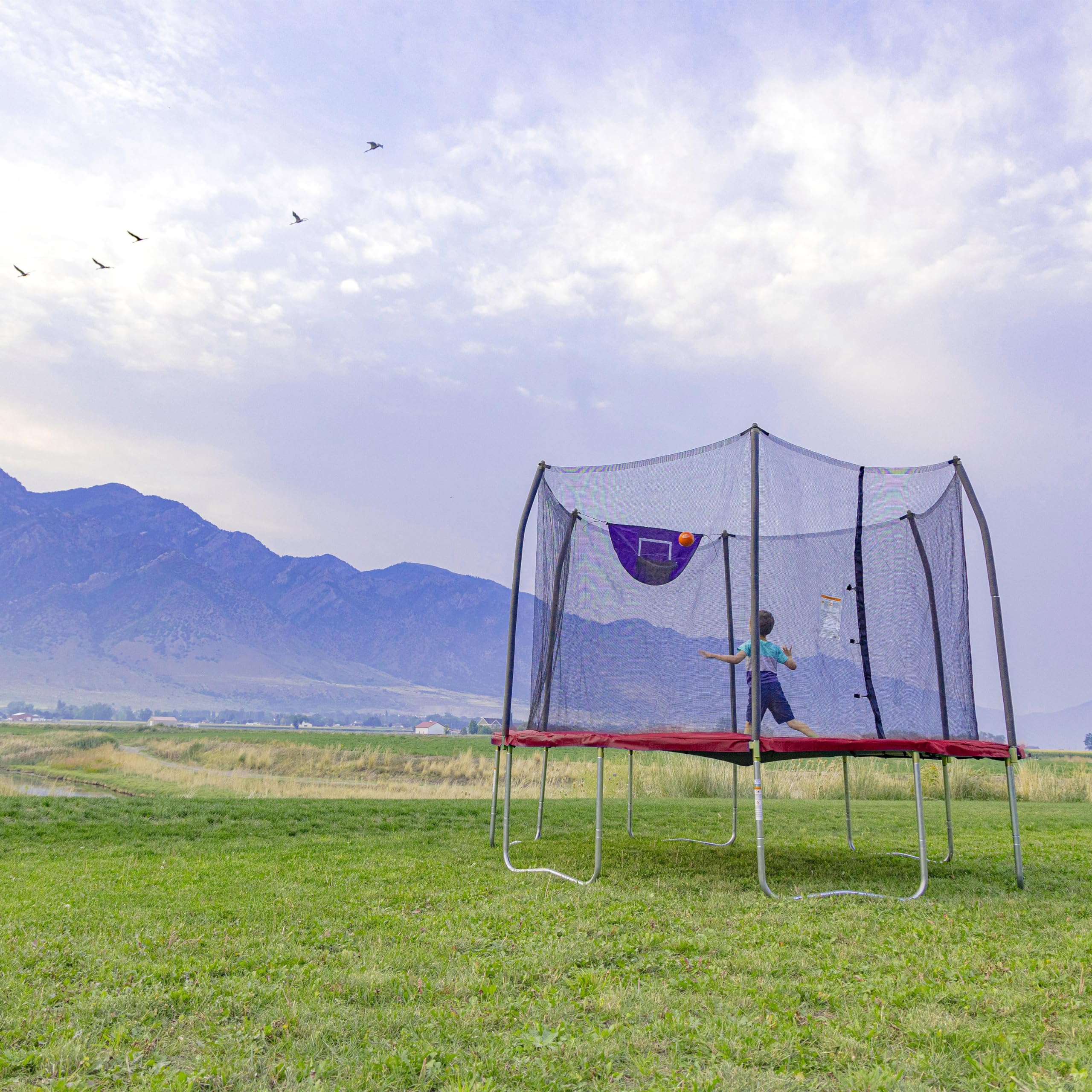 Skywalker Trampoline 8FT, 12FT, 15FT Round Outdoor Trampoline with Safety Enclosure Net, Durable Jump Mat & Basketball Hoop - Perfect for Backyard Fun, Kids Play, Fitness Exercise & Family Bonding