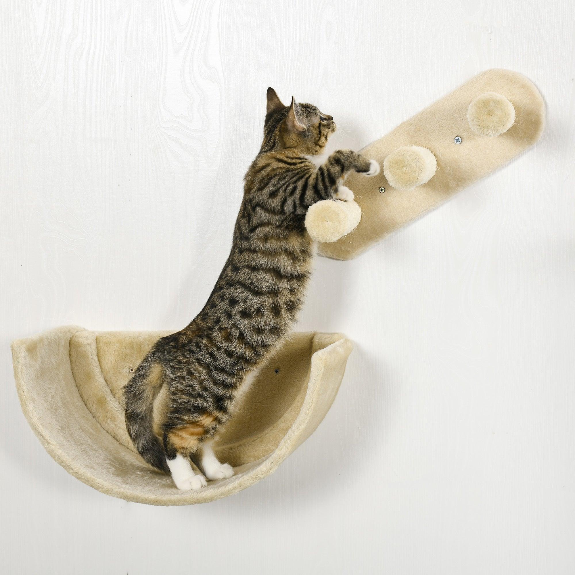 4-Piece Cat Wall Shelves Set with Hammock, Steps, Perches & Scratching Post - Multi-Level Climbing Furniture for Cats to Sleep, Play & Lounge - Beige Home Decor for Pet Lovers