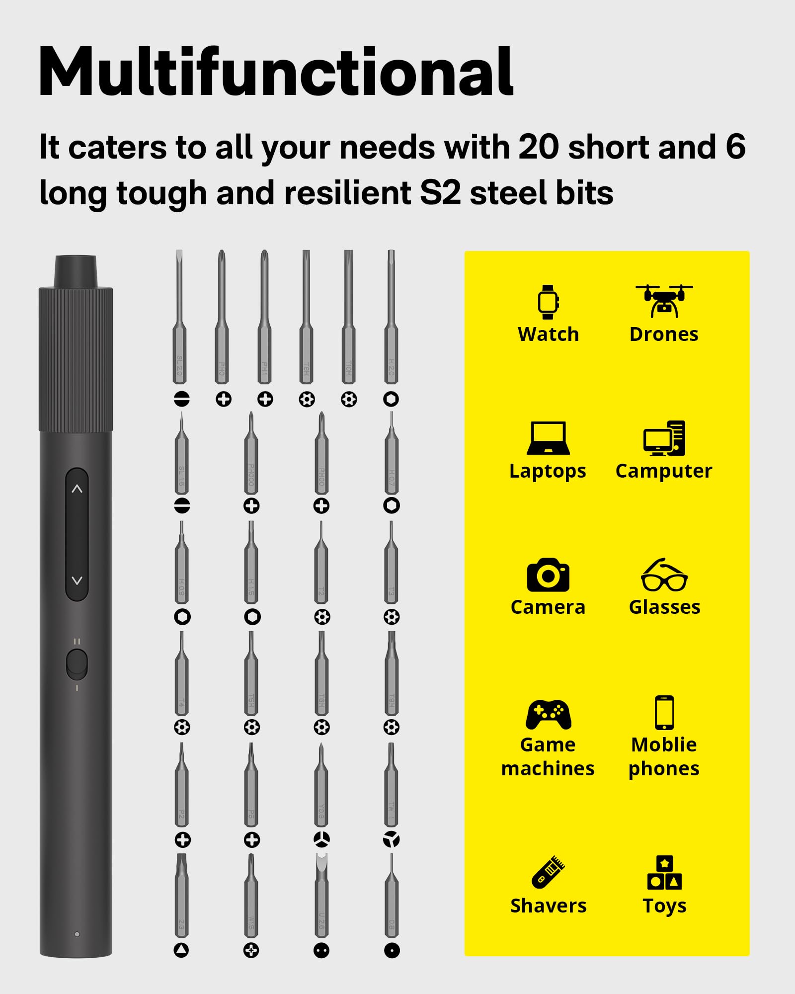 HOTO Electric Precision Screwdriver Set - 48 in 1 Magnetic Electronics Repair Kit with LED Light & Adjustable Torque | Perfect for Eyeglasses, Watches, Smartphones, Laptops, Cameras & DIY Projects | Compact Tool Kit for Home, Office & Professional Use