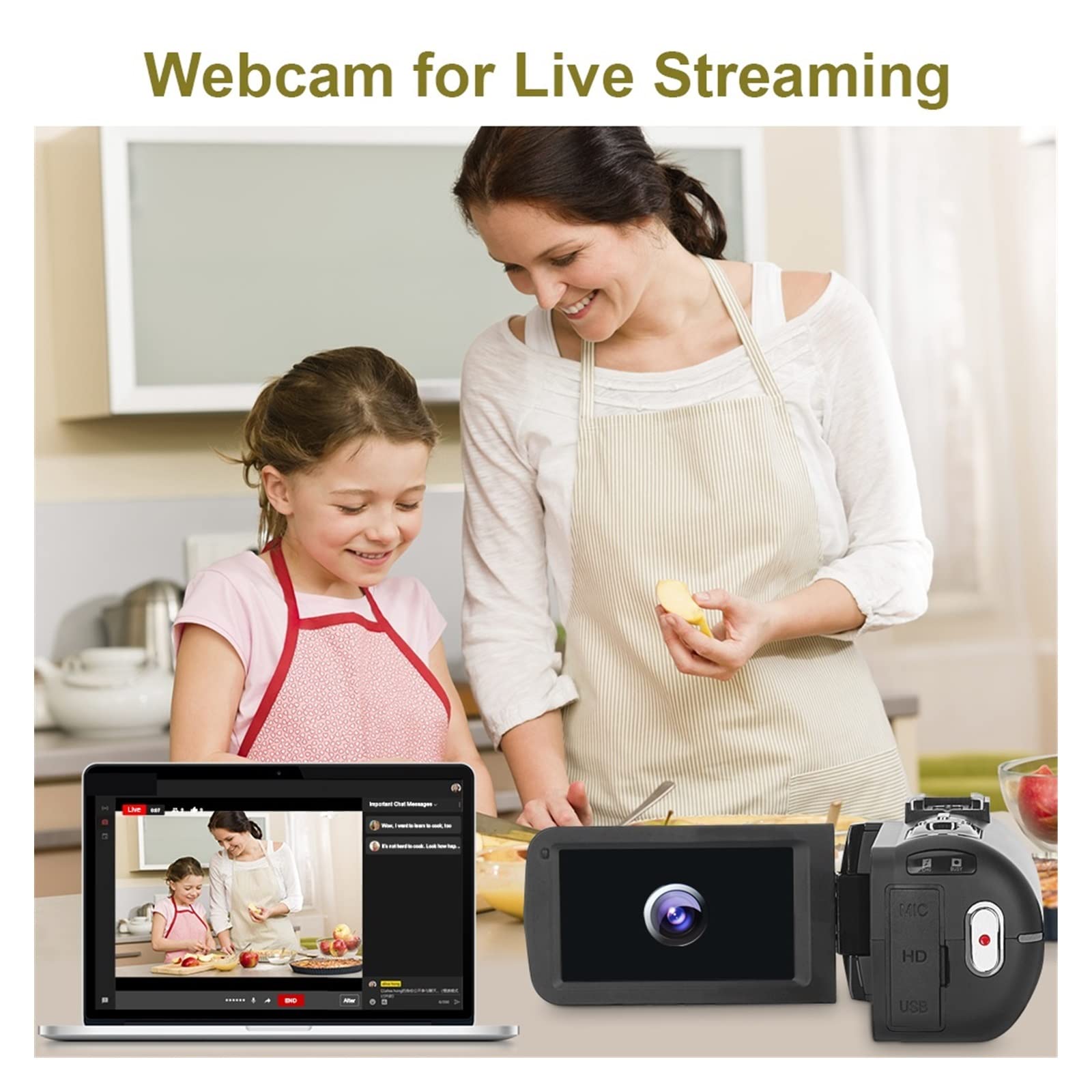 AUBEST 4K 48MP Digital Video Camera Camcorder with Auto Focus - Professional Vlogging Camera, Live Streaming Webcam & Photography Camcorder for YouTube, Travel, Events (No SD Card Included)
