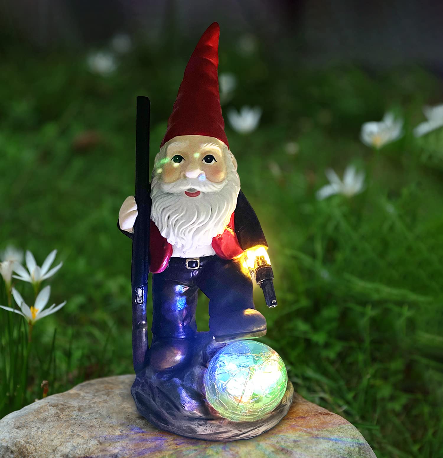 Solar-Powered Military Army Soldier Garden Gnome Statue with LED Lights - Outdoor Patio, Lawn & Porch Decor - Unique Valentine's Day Gift for Men - Perfect for Garden, Yard & Home Defense Theme Decoration