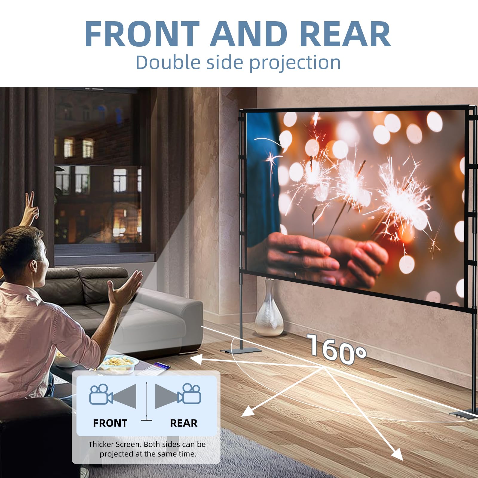 100 Inch Portable Projector Screen with Stand - 16:9 HD 4K Front/Rear Projection Movie Screen with Carry Bag for Indoor Outdoor Home Theater, Backyard Cinema, Travel & Camping Entertainment