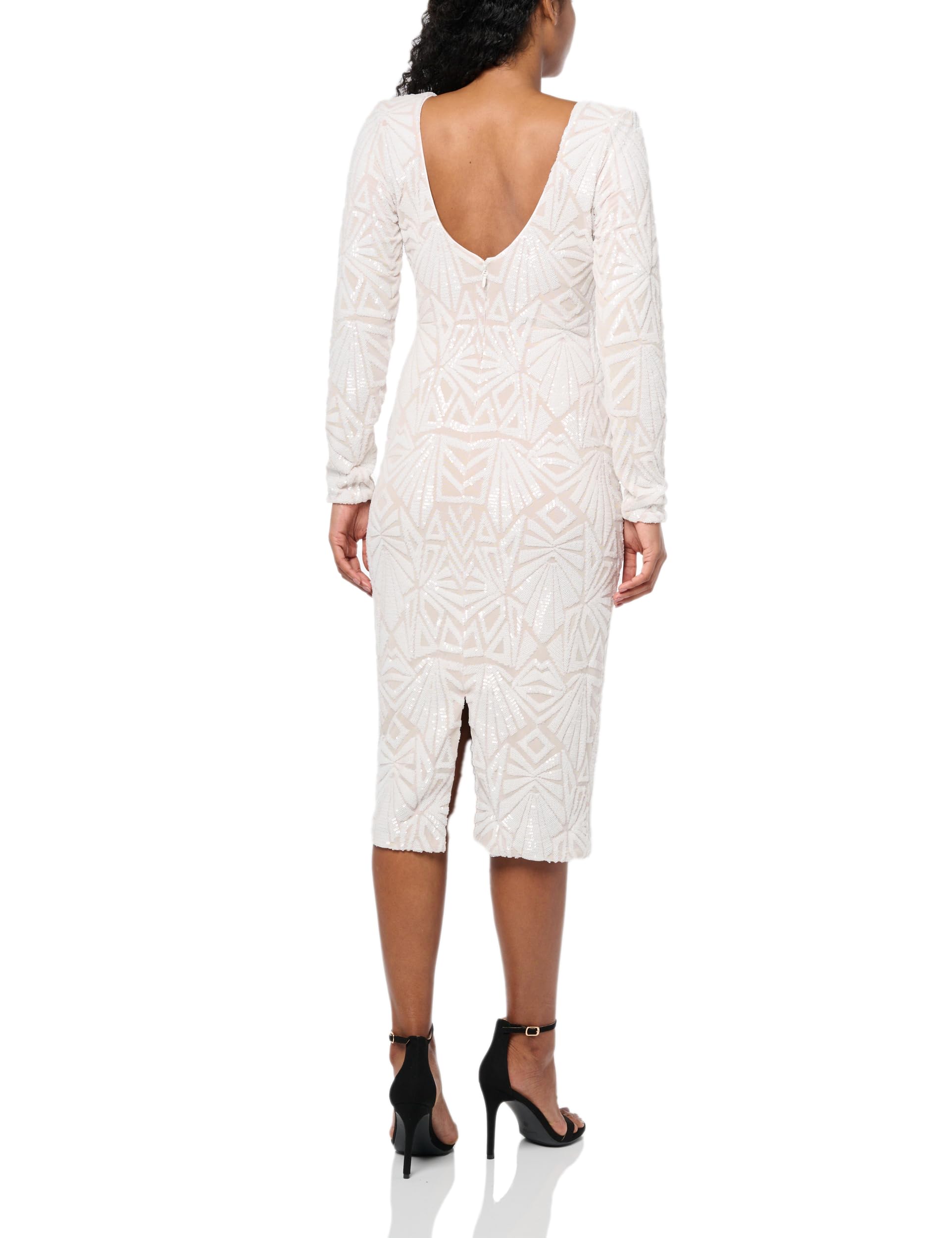 Dress the Population Women's Emery Long Sleeve Stretch Sequin Midi Sheath Dress - Elegant Party Gown for Holiday Events, Cocktail Parties & Evening Occasions