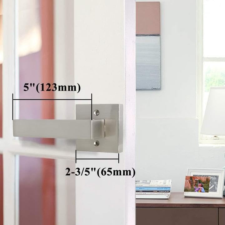 Probrico Satin Nickel Square French Door Handles - Heavy Duty Closet/Balcony/Pantry Hardware - Non-Turning Stainless Steel Dummy Levers with Exposed Screws (4-Pack) - Perfect for Interior Doors, Cabinets & Storage Spaces