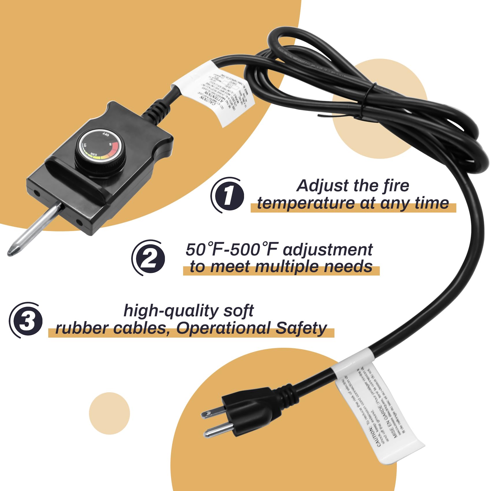 Adjustable Thermostat Controller Probe Cord for Masterbuilt Analog Electric Smokers - Replacement Thermostat Control with Power Cord for Most Electric Smokers & Grills Heating Elements - Perfect for BBQ, Smoking Meat, and Outdoor Cooking