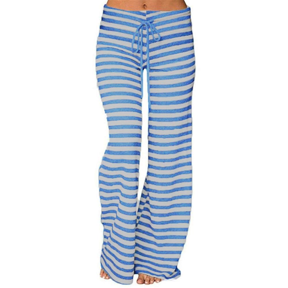Bosceae Women's Striped High Waist Elastic Loose Wide Leg Trousers - Yoga Pants for Dance, Workout & Lounge Wear - Comfortable Stretchy Casual Pants for Women