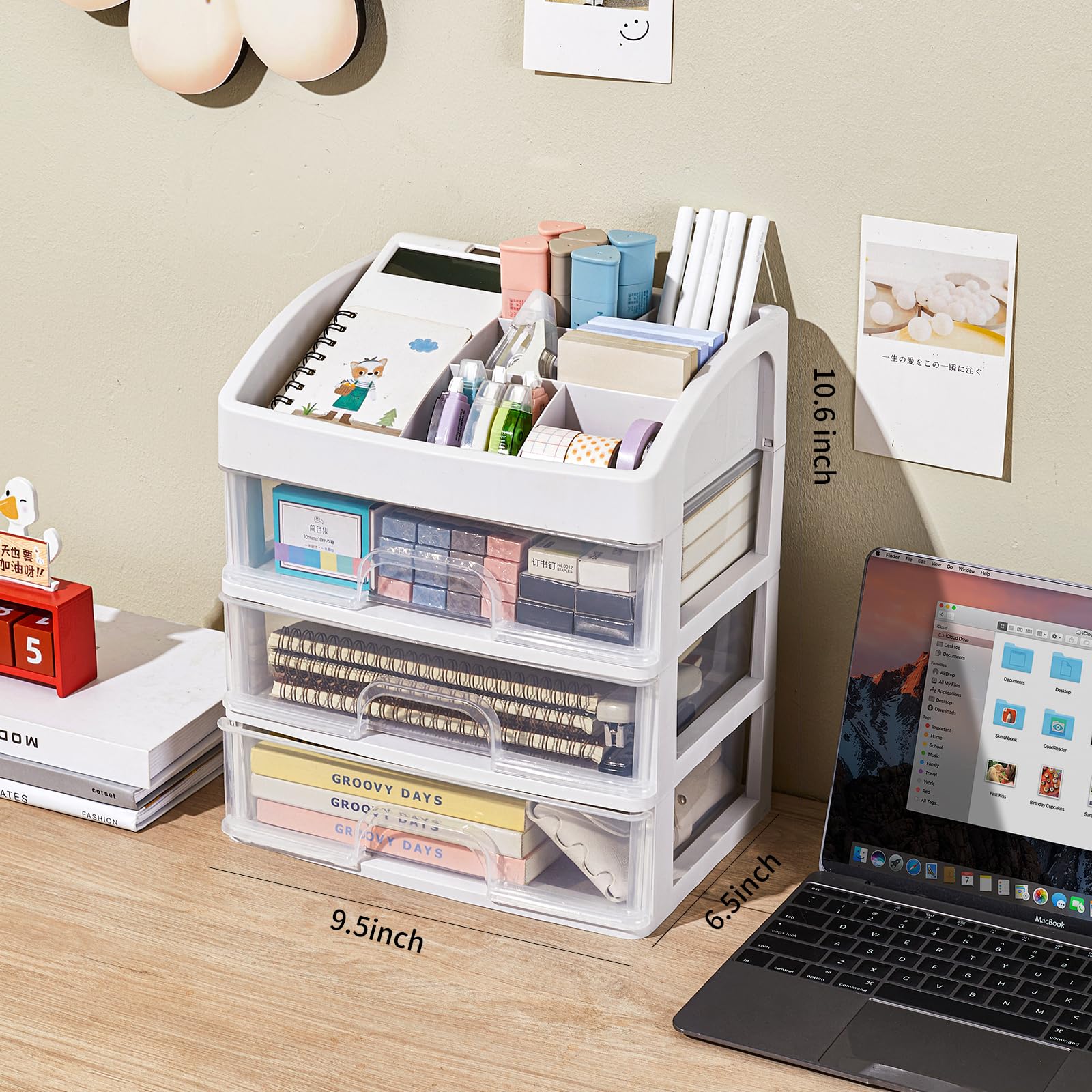 3-Drawer Desk Organizer - Plastic Storage Drawer for Office Supplies, Stationery & Makeup | Compact Desktop Organizer for Office, School & Home | Perfect for Workspace Decluttering & Beauty Product Storage