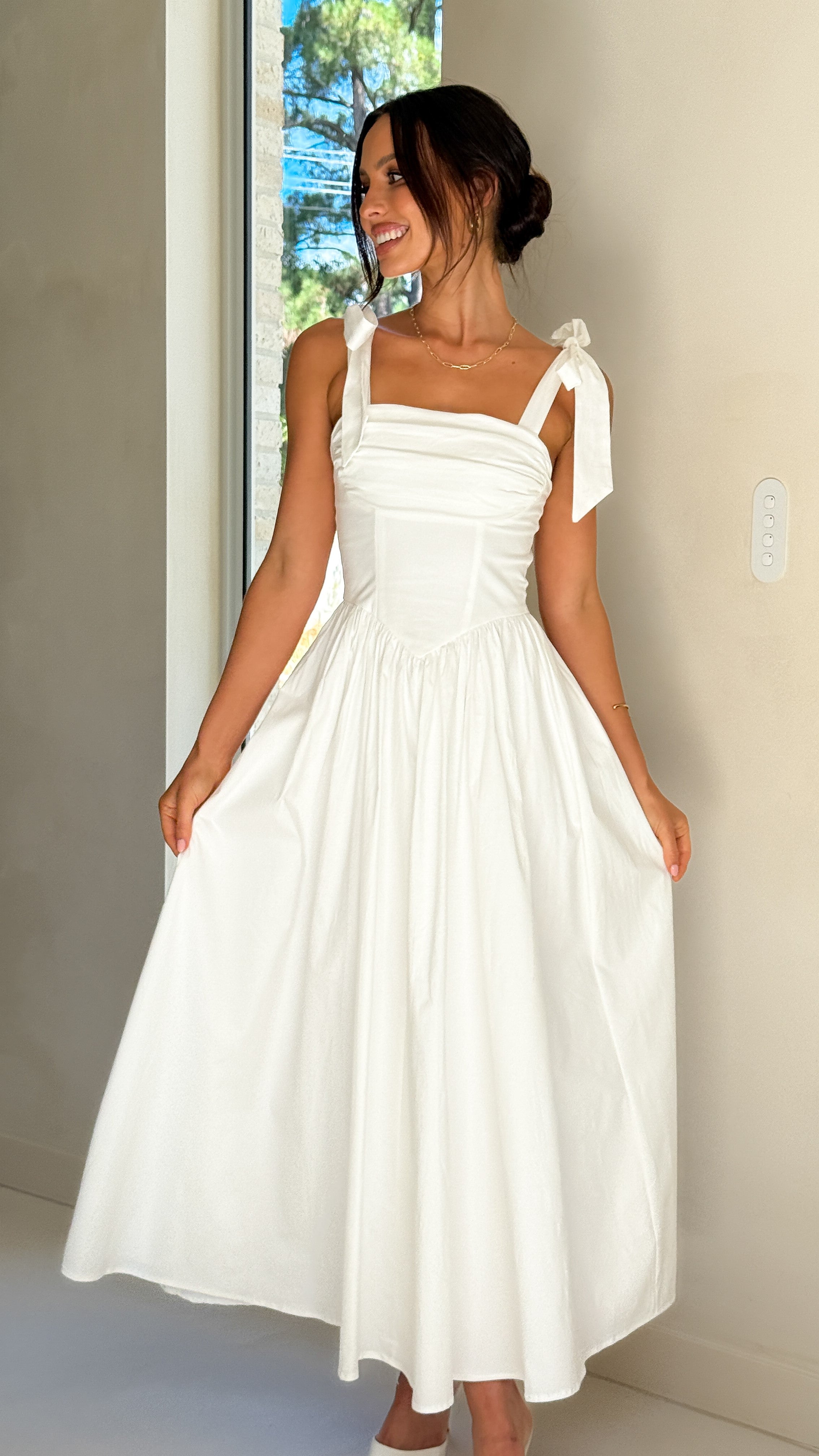 Haisley Maxi Dress for Women - Elegant White Long Flowy Summer Dress - Perfect for Beach, Vacation, and Casual Outings