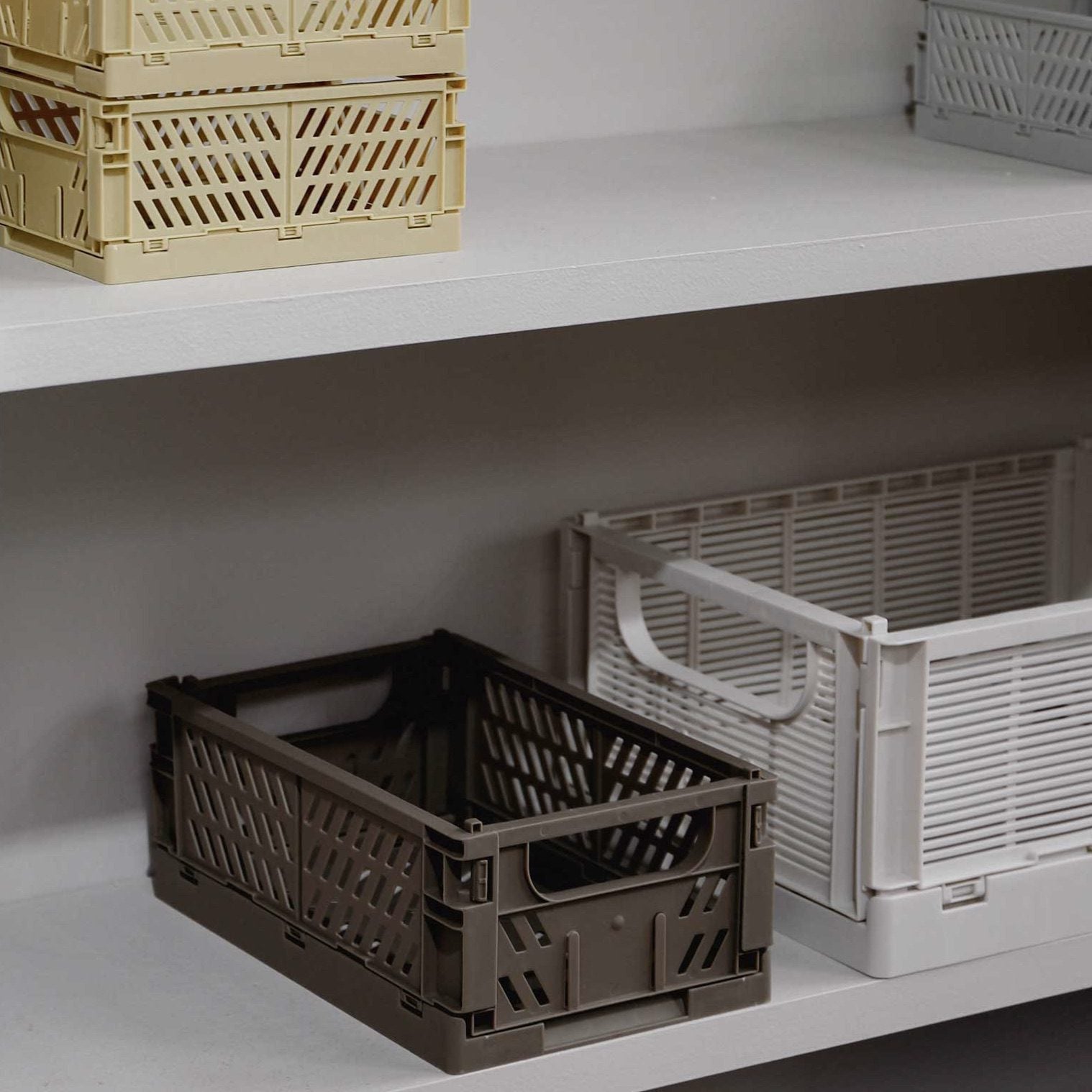 DESIGNSTUFF Linear Collapsible Storage Crate Set of 2 - Small 25x16cm Taupe Foldable Organizer for Home, Office, Closet & Laundry Room Organization