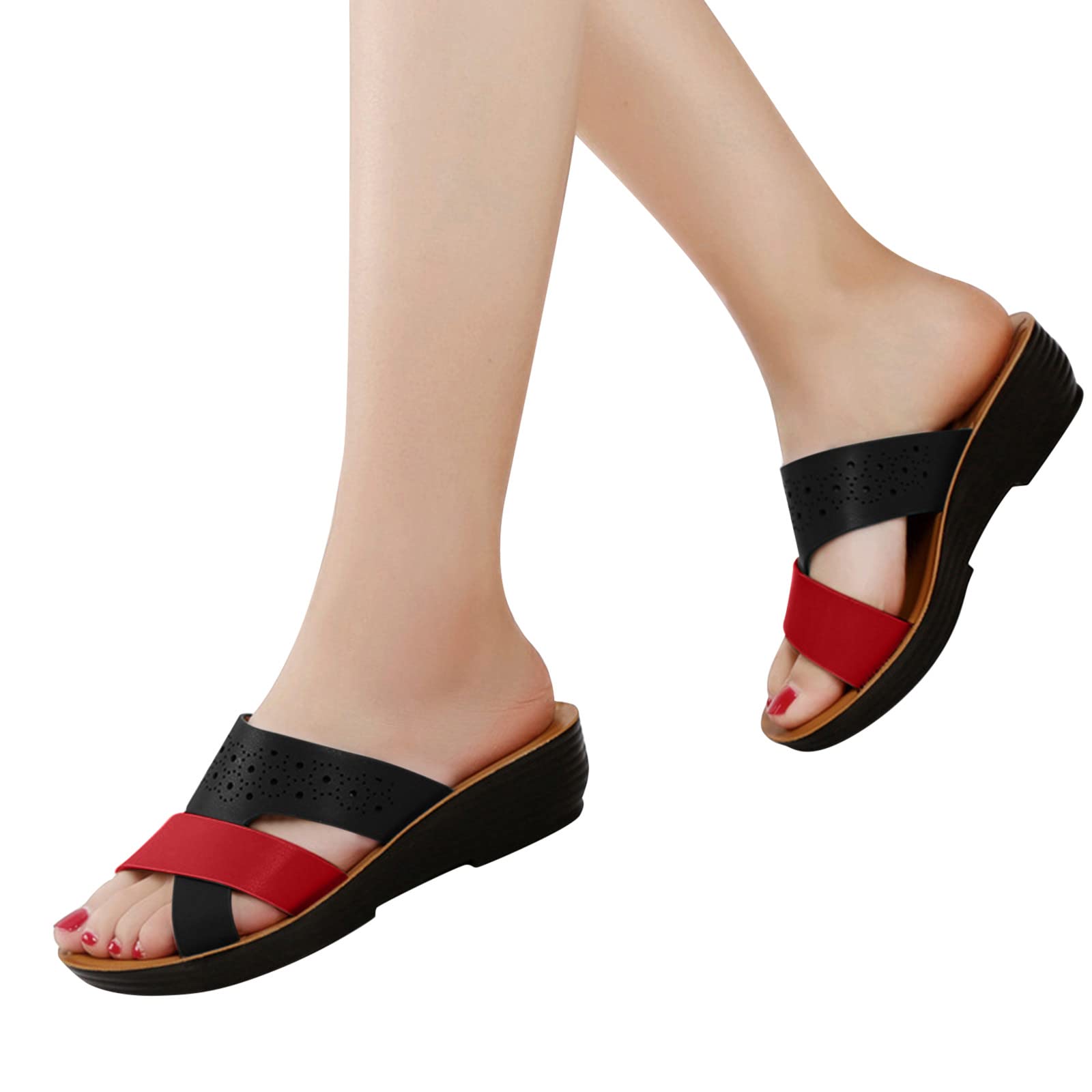 Stylish Women's Summer Sandals - Dressy Flat Wedge Slippers with Leaf Pattern & Cutout Design | Soft Sole Open-Toe Moccasins for Beach, Vacation & Casual Outings