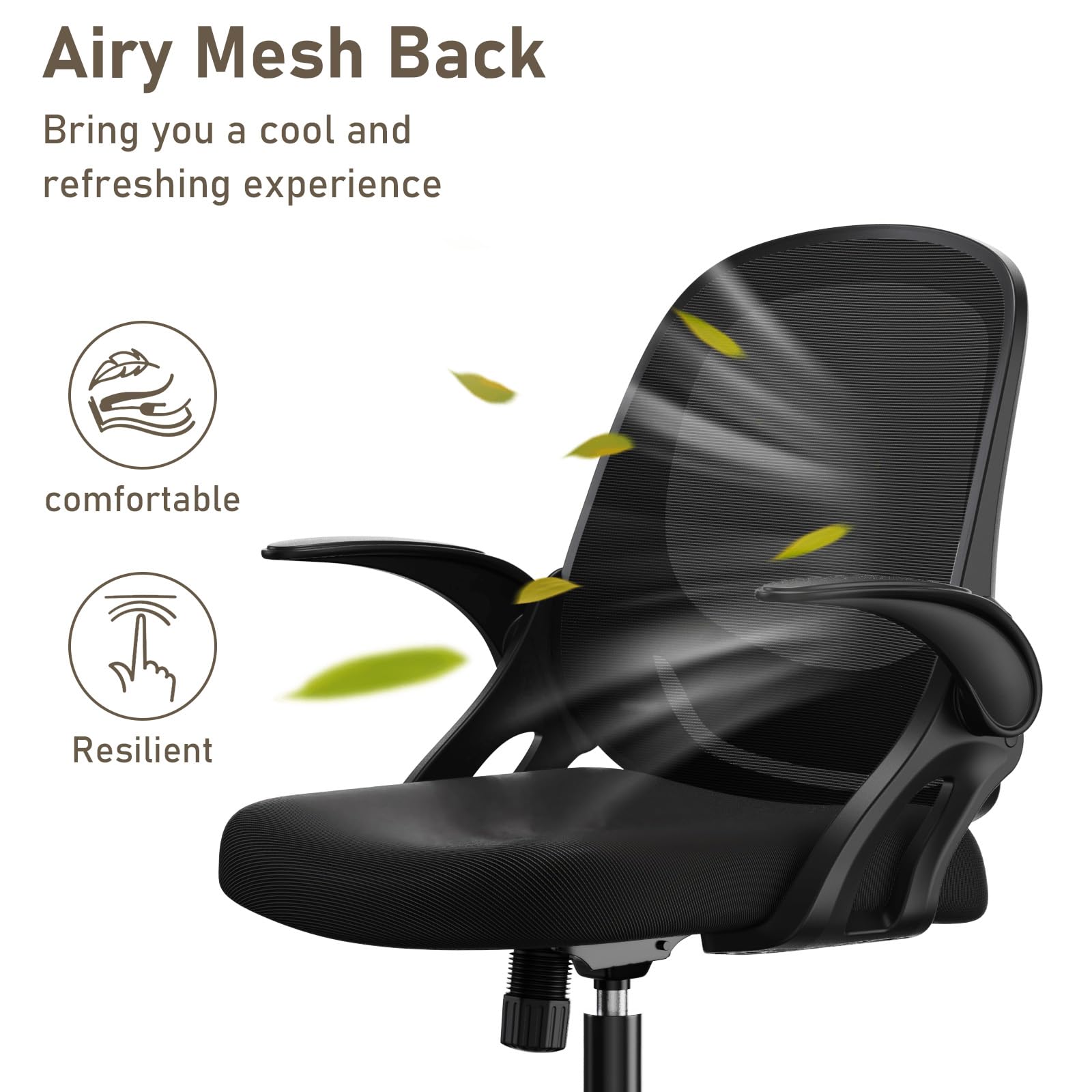 Ergonomic Mesh Office Chair with Lumbar Support - Adjustable Height Swivel Computer Desk Chair with Wheels & Flip-Up Arms - Perfect for Home Office, Gaming, and Workspace Comfort
