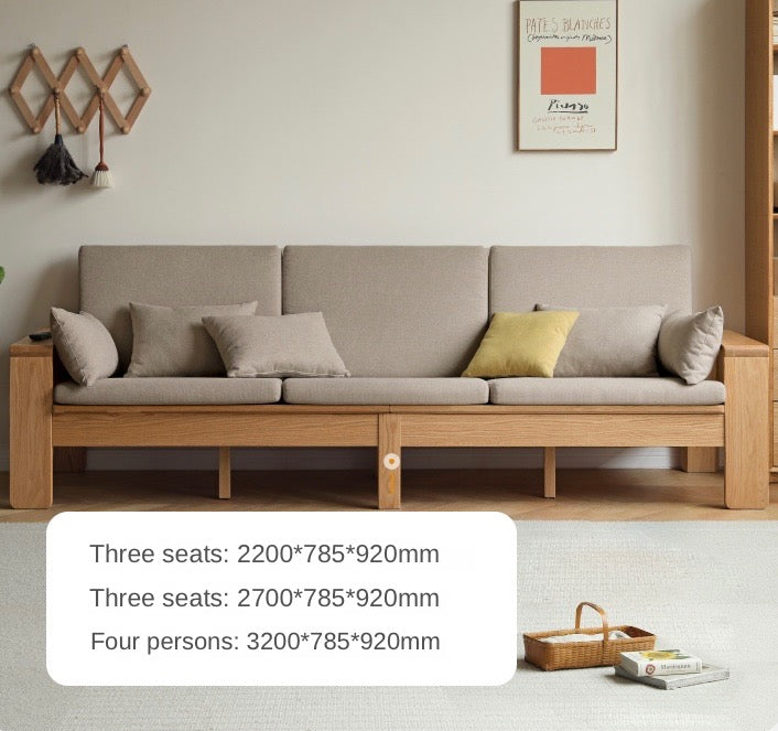 Modern Nordic Fabric Sofa - Solid Oak Wood Frame - Stylish & Durable Living Room Furniture for Small Spaces & Apartments