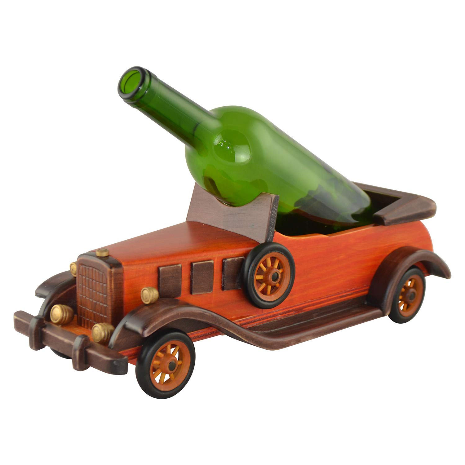 Vintage Wooden Wine Bottle Holder - Orange Car Design for Birthday Gifts, Home Bar Decor & Party Supplies