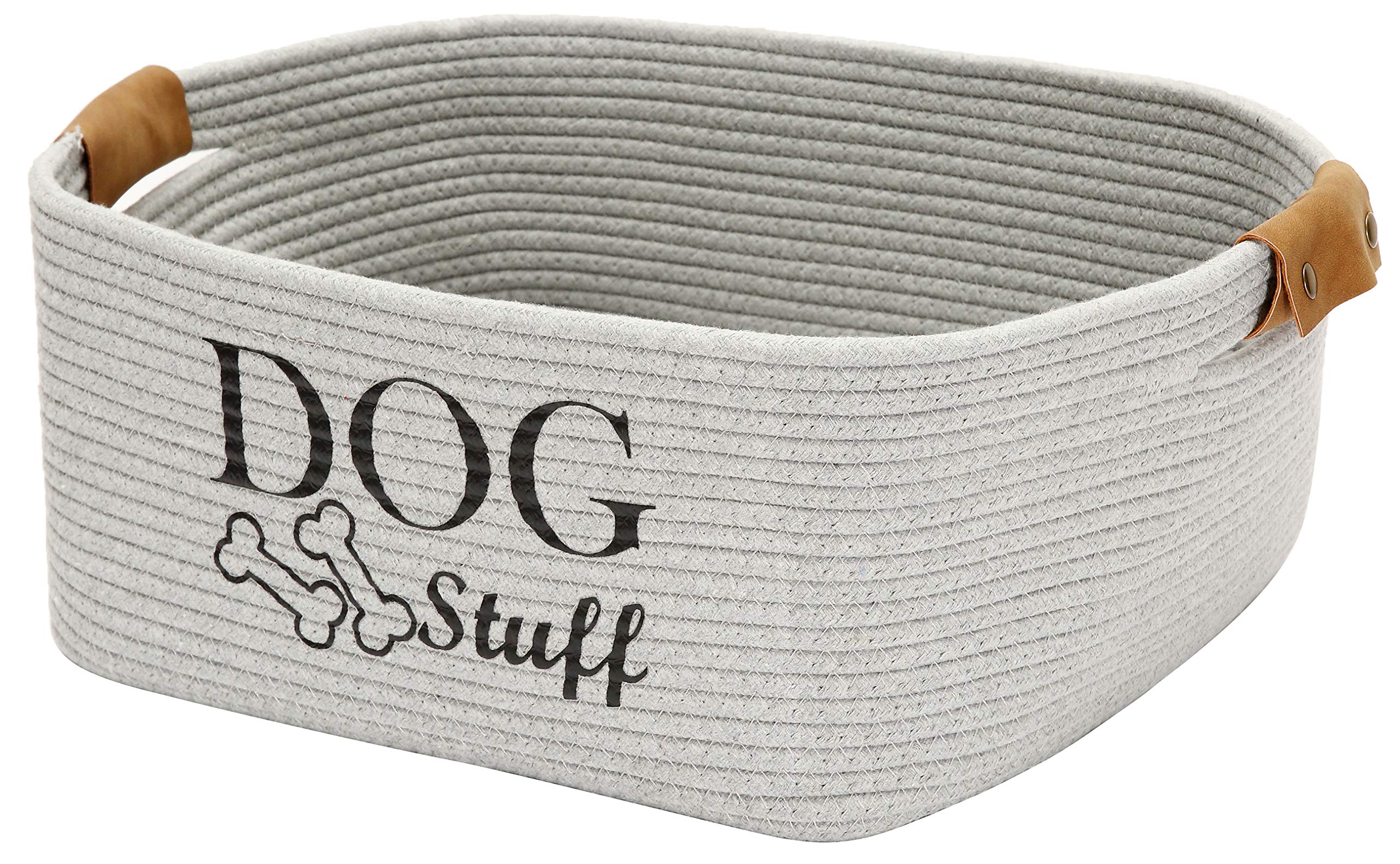 Geyecete Square Cotton Rope Dog Toy Storage Basket - Pet Accessory Organizer Bin with Lid, Gray | Perfect for Living Room, Bedroom & Pet Play Area Organization
