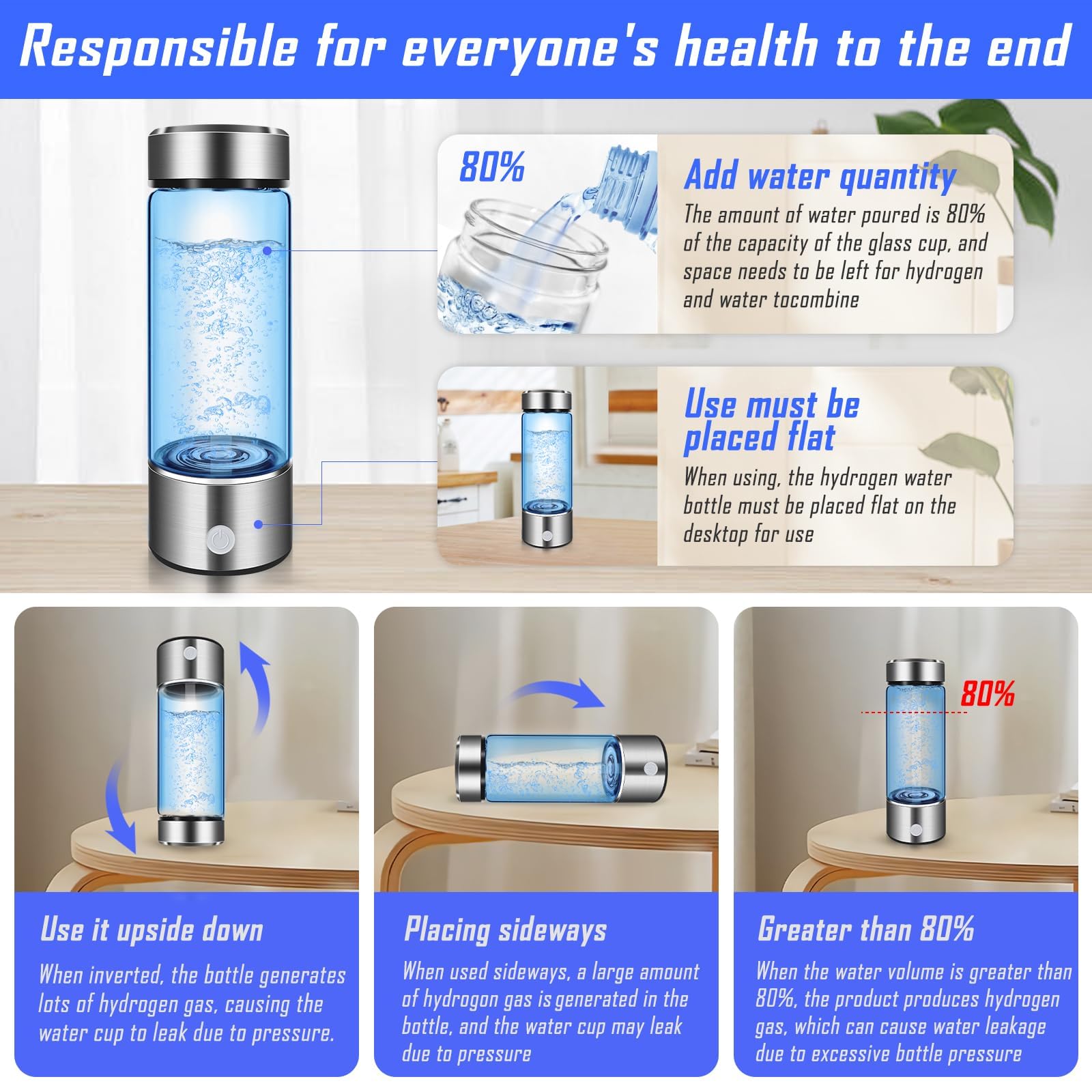 Premium SPE PEM Hydrogen Water Bottle Generator - Portable Hydrogen Water Ionizer Machine for Home, Office & Travel - Fast 3-Minute Hydrogen-Rich Water for Hydration, Detox & Wellness (Sliver-1200Pbb) - Ideal for Gym, Hiking & Daily Health Routine