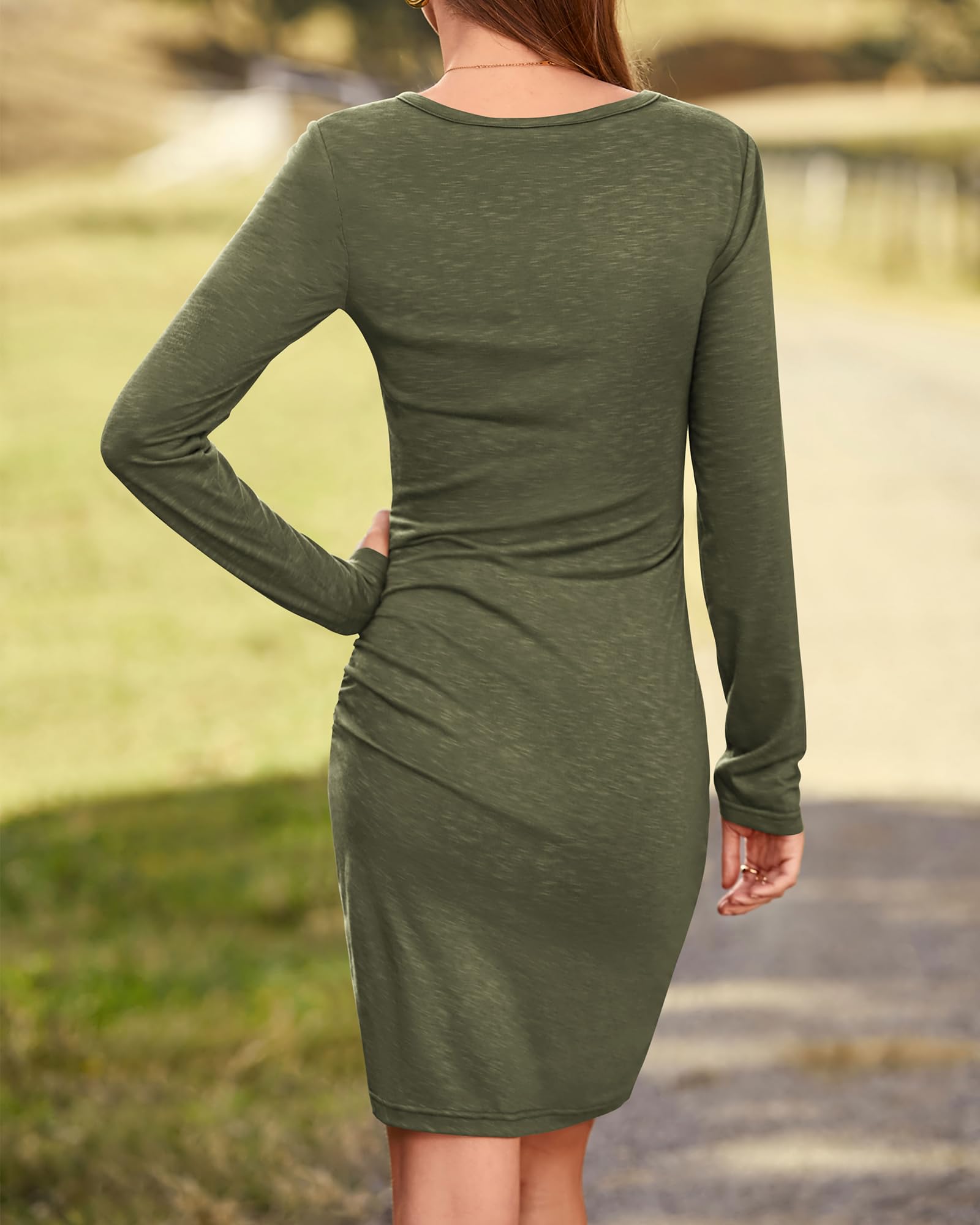BTFBM Women's Elegant Ruched Bodycon Dress - Long Sleeve Wrap Front Fitted Mini Dress for Casual Wear, Night Out, Party & Date Night | Slim Fit Stretchy Club Dress for Women