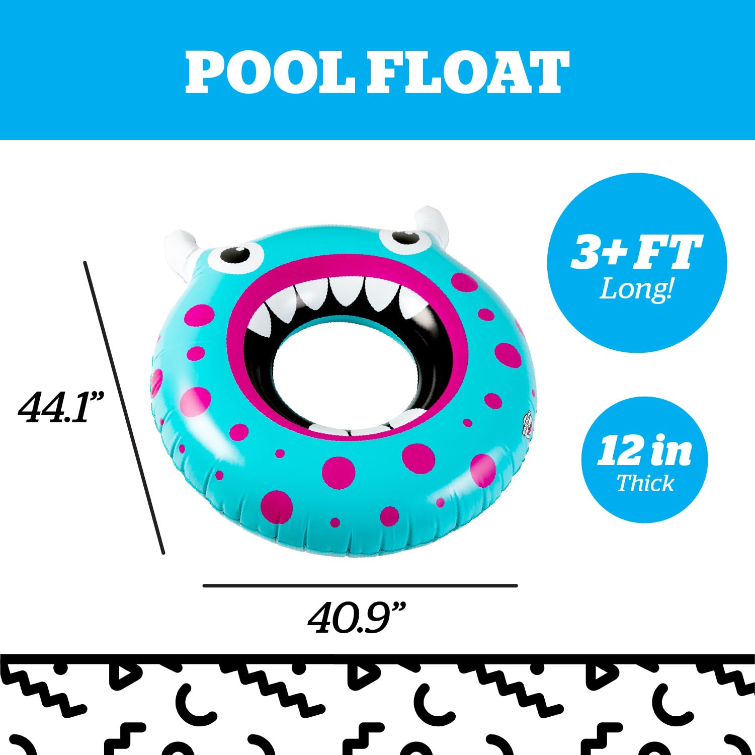 BigMouth Inc. Large Monster Face Pool Float - 3' Wide Inflatable Swim Ring, Blow Up Water Toy for Summer Pool Parties, Lakes & Beach Fun