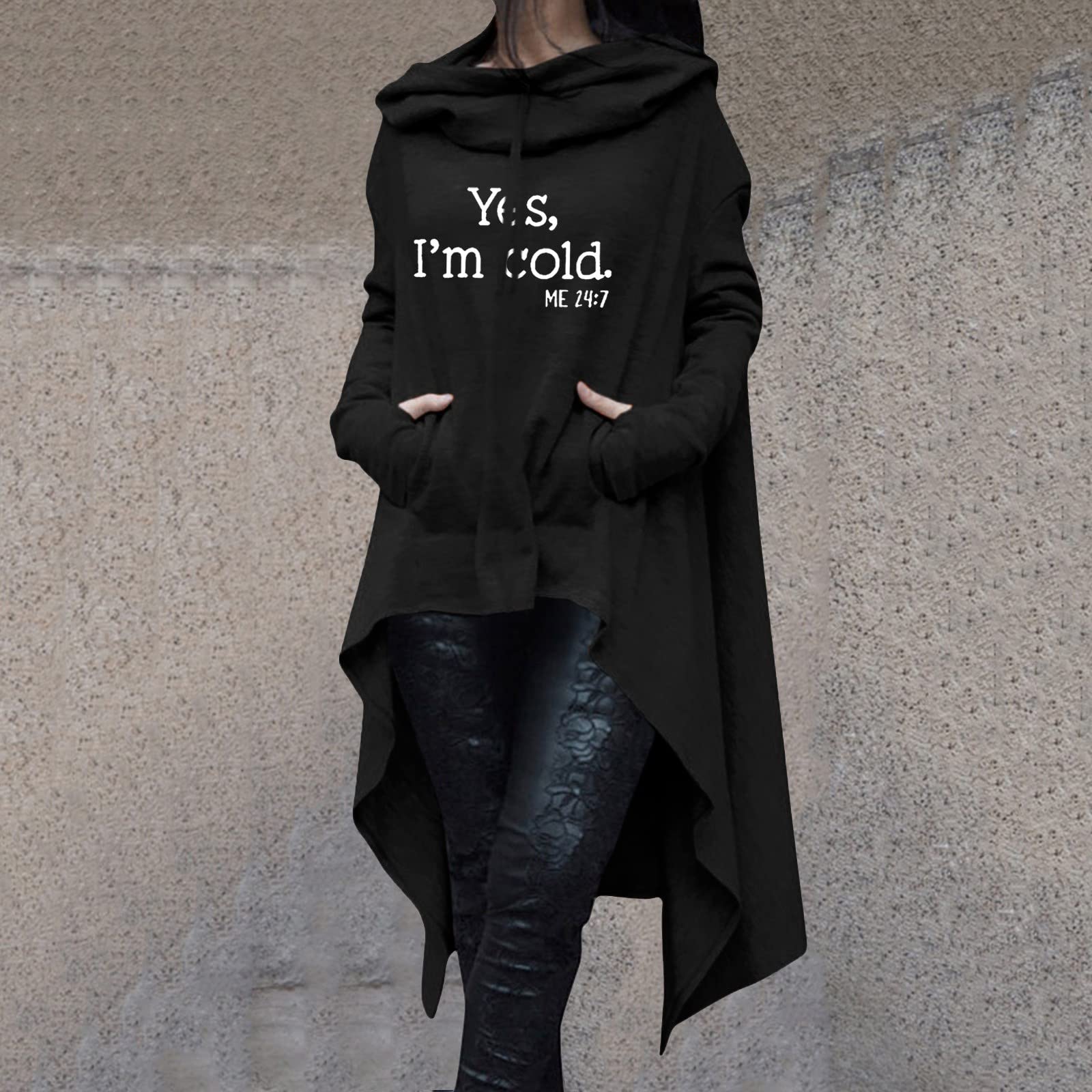 Women's Asymmetrical Hoodie - Loose Long Sleeve Pullover Sweatshirt with Drawstring & Pocket | Casual Letter Printed Hooded Blouse | Perfect for Streetwear, Lounge Wear & Fall Fashion