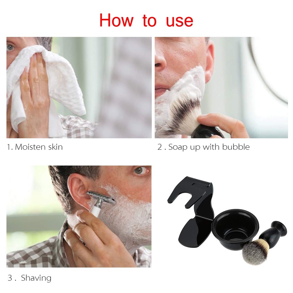 JZK 3-in-1 Shaving Brush Kit for Men - Shaving Frame Base, Soap Bowl & Hair Shaving Brush - Premium Grooming Set for Smooth Shaving & Beard Care - Perfect for Home, Travel & Barber Shop Use