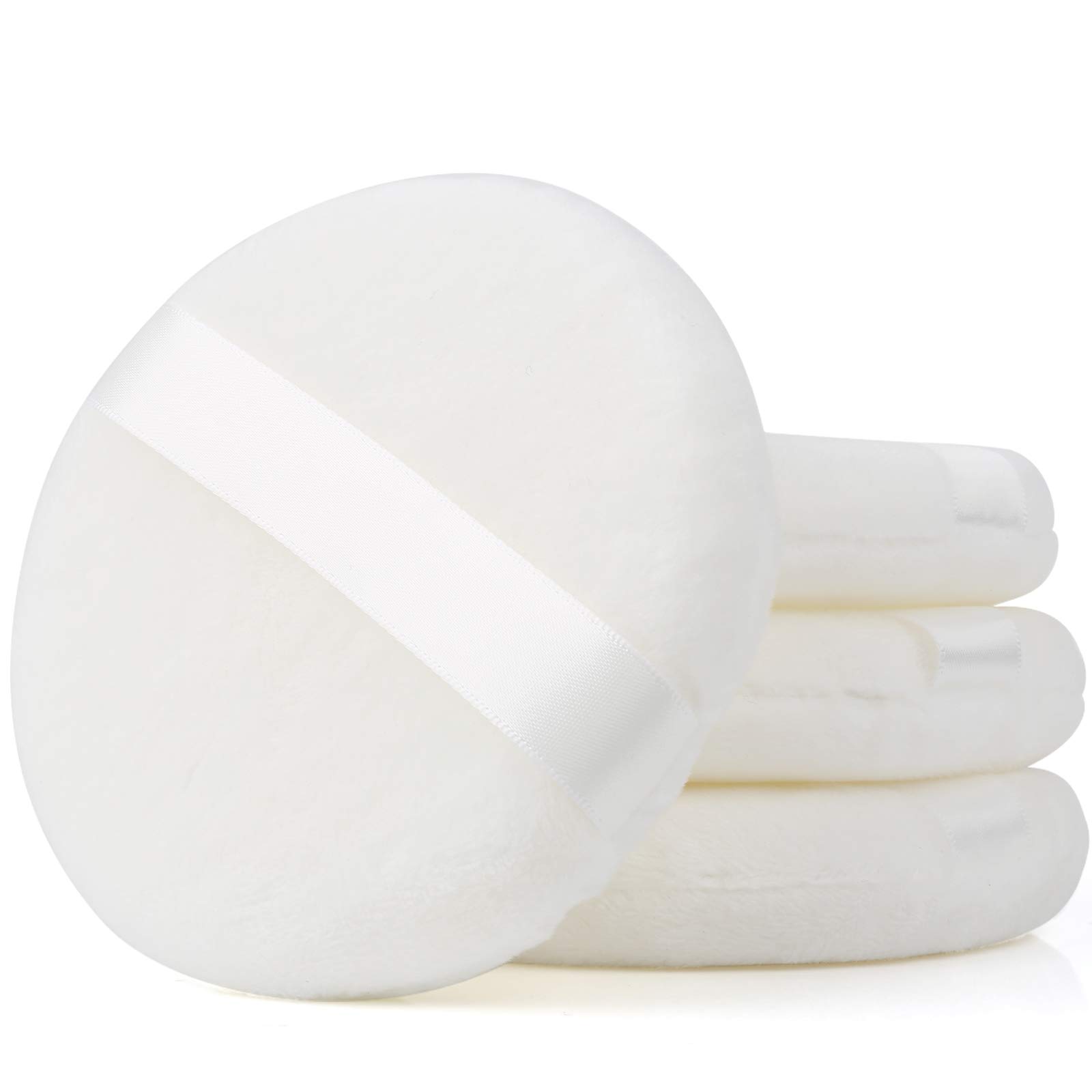 Teenitor 4.13 Inch Ultra Soft Washable Velour Powder Puff - Large Round Body & Loose Powder Applicator (4 Pack) | Perfect for Makeup Setting, Baby Powder & Body Talc Application