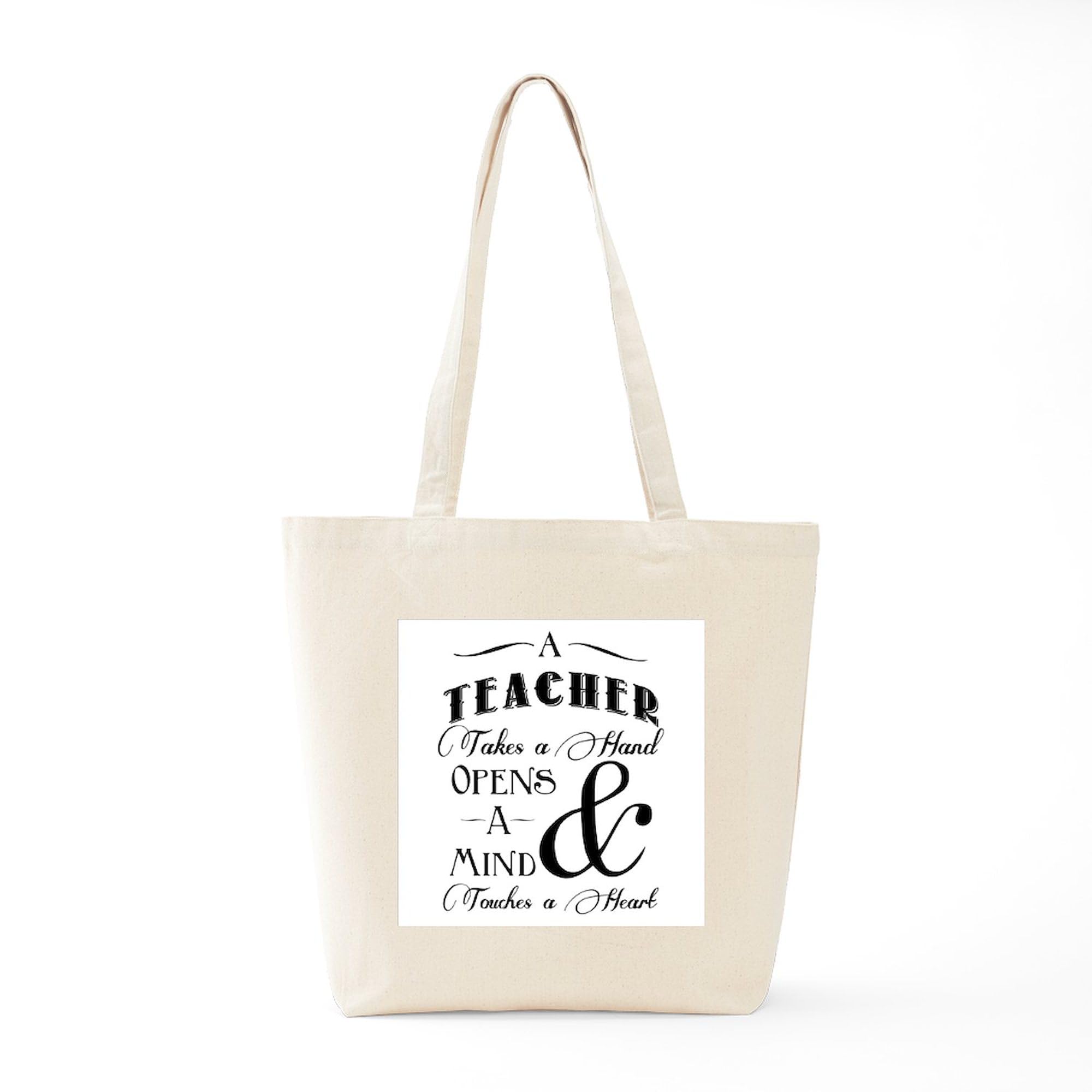 Teachers Open Minds Tote Bag - Natural Canvas Reusable Shopping Bag for School, Work & Groceries - Eco-Friendly Teacher Gift & Everyday Carry