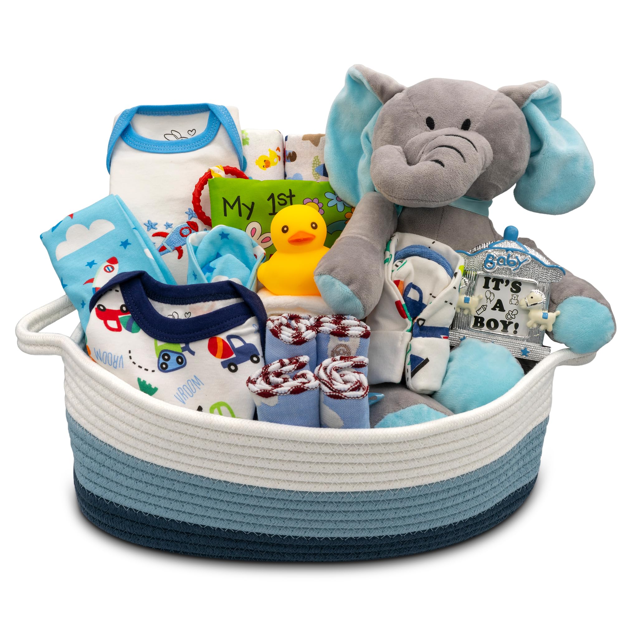 Premium Newborn Baby Boy Gift Basket Set - Complete Baby Essentials & Layette in Blue | Perfect Baby Shower Gift for Expecting Moms | Thoughtful Present for New Parents | Ideal for Hospital Welcome, Christening & First Birthday Celebrations | by Nikki's Gift Baskets