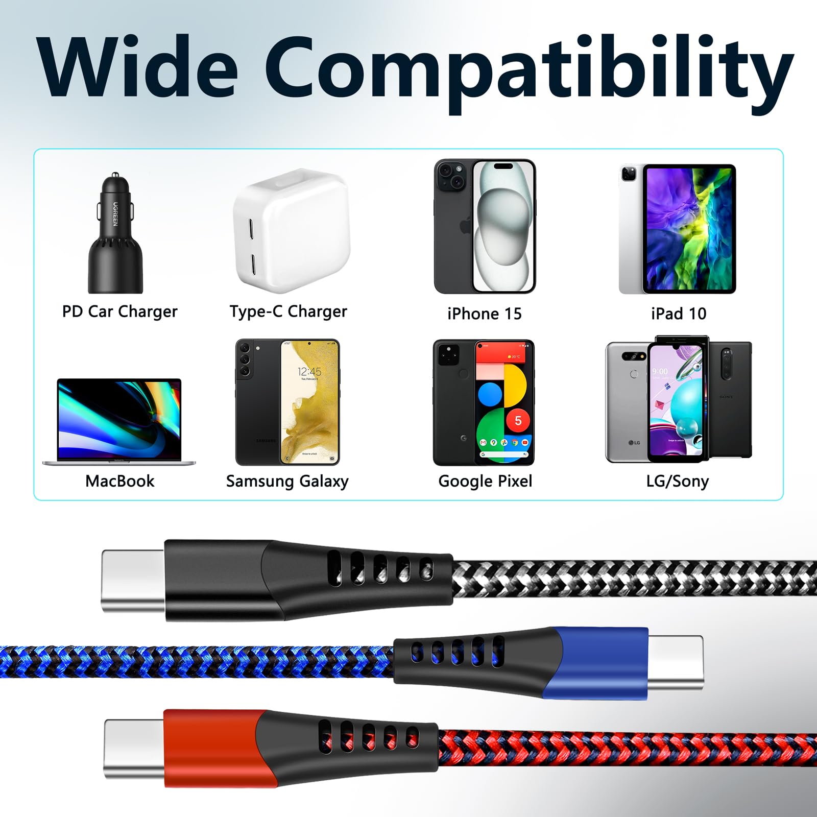 3-Pack 6ft USB C to USB C Fast Charging Cable 60W PD - High Speed Data Transfer & Charging Cord for iPhone 15/16 Pro/Plus/Max, MacBook, iPad, Samsung Galaxy - Perfect for Home, Office & Travel Charging