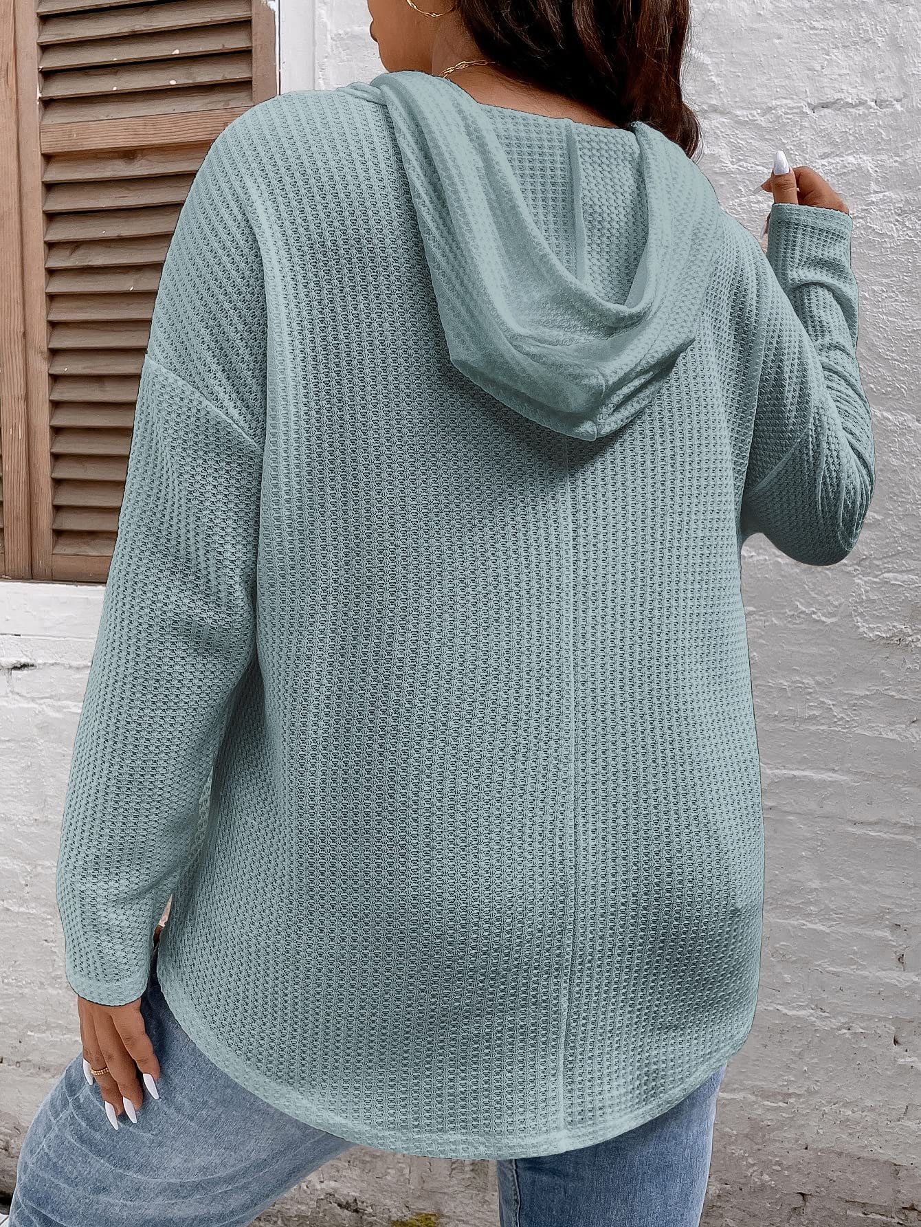 SOLY HUX Women's Plus Size Hoodies - Long Sleeve Drawstring Waffle Knit Pullover Sweatshirt Tops for Casual Wear, Loungewear & Outdoor Activities
