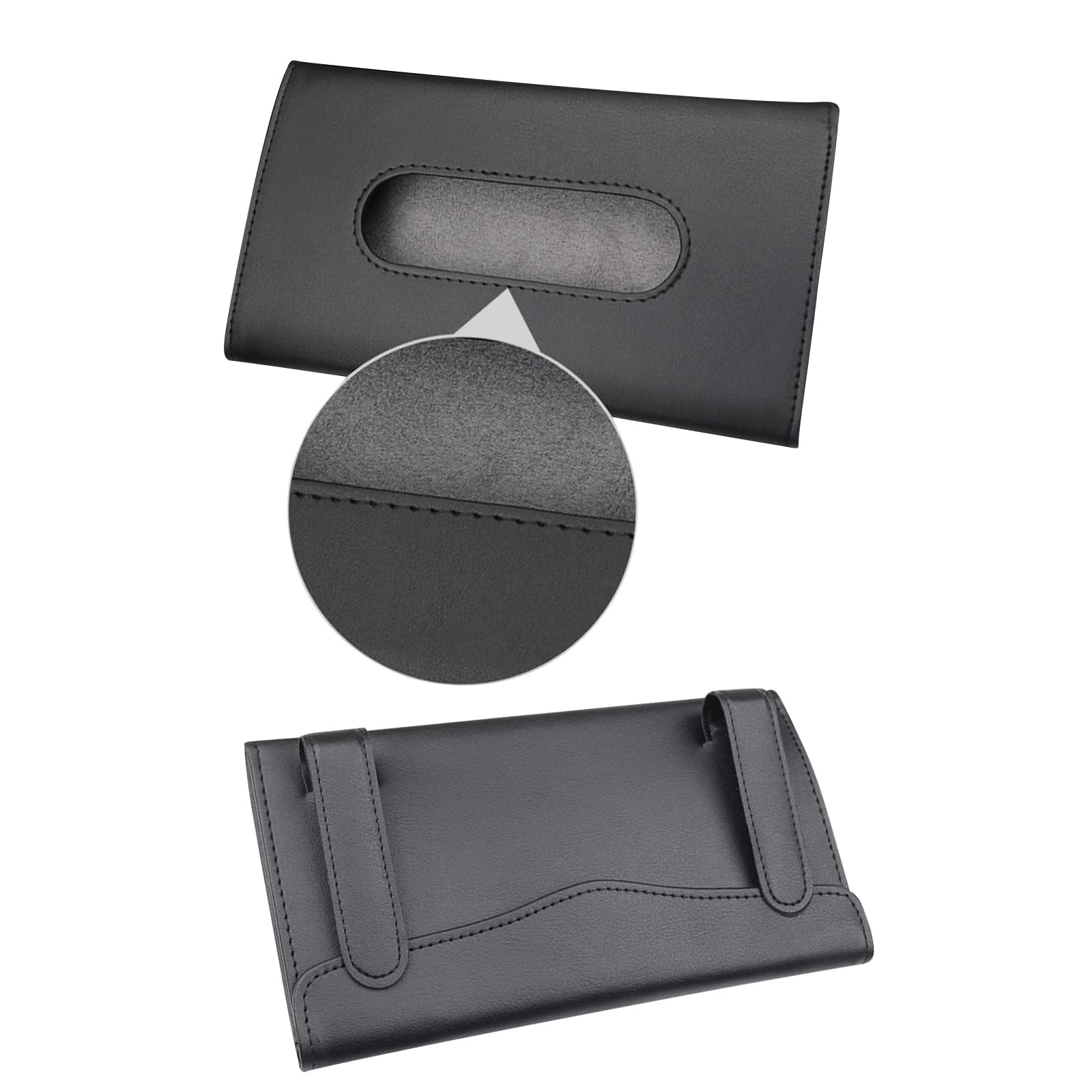 Black PU Leather Car Sun Visor Tissue Holder - Hanging Napkin Storage Box & Clip for Car Accessories | Perfect for Road Trips, Commuting & Family Travel