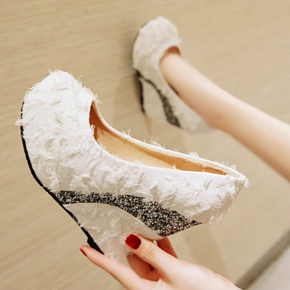 Meefit Women's Glitter Wedge Platform Pumps - Closed Toe High Heel Shoes for Party, Wedding & Evening Events