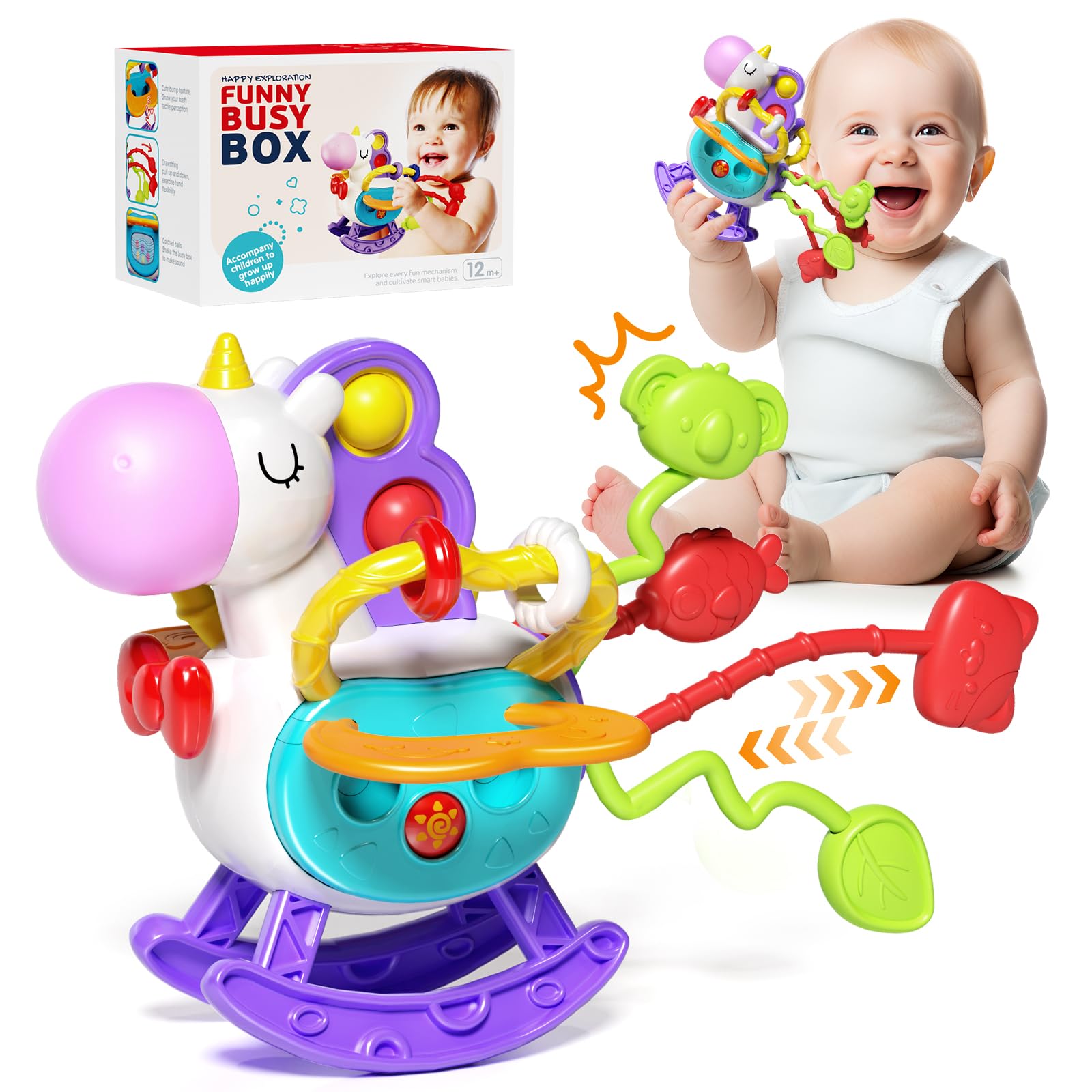 Montessori Baby Toys for 0-18 Months - Food Grade Silicone Pull String Activity & Teething Toy - Sensory Learning Toy for Toddlers 1-3 Years - Perfect Gift for Baby Shower, Infants Car Seat, High Chair & Travel - Ideal for Early Childhood Development & On-the-Go Playtime